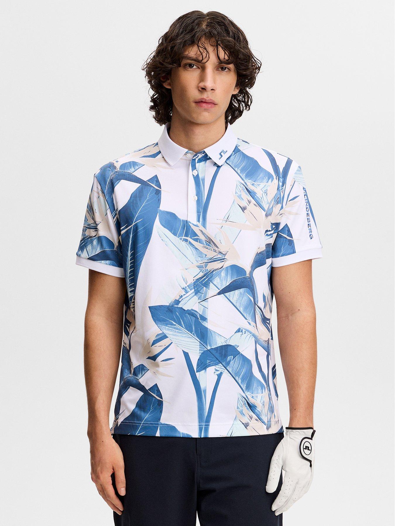 J LINDEBERG Mens Golf Tour Tech Print Polo - /Blue - White