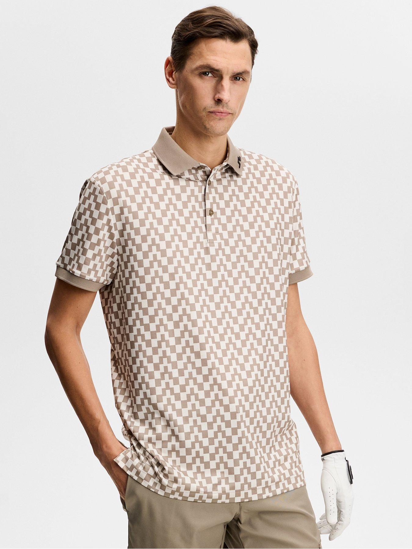 J LINDEBERG Mens Golf Tour Tech Print Polo, Beige, Size S, Men