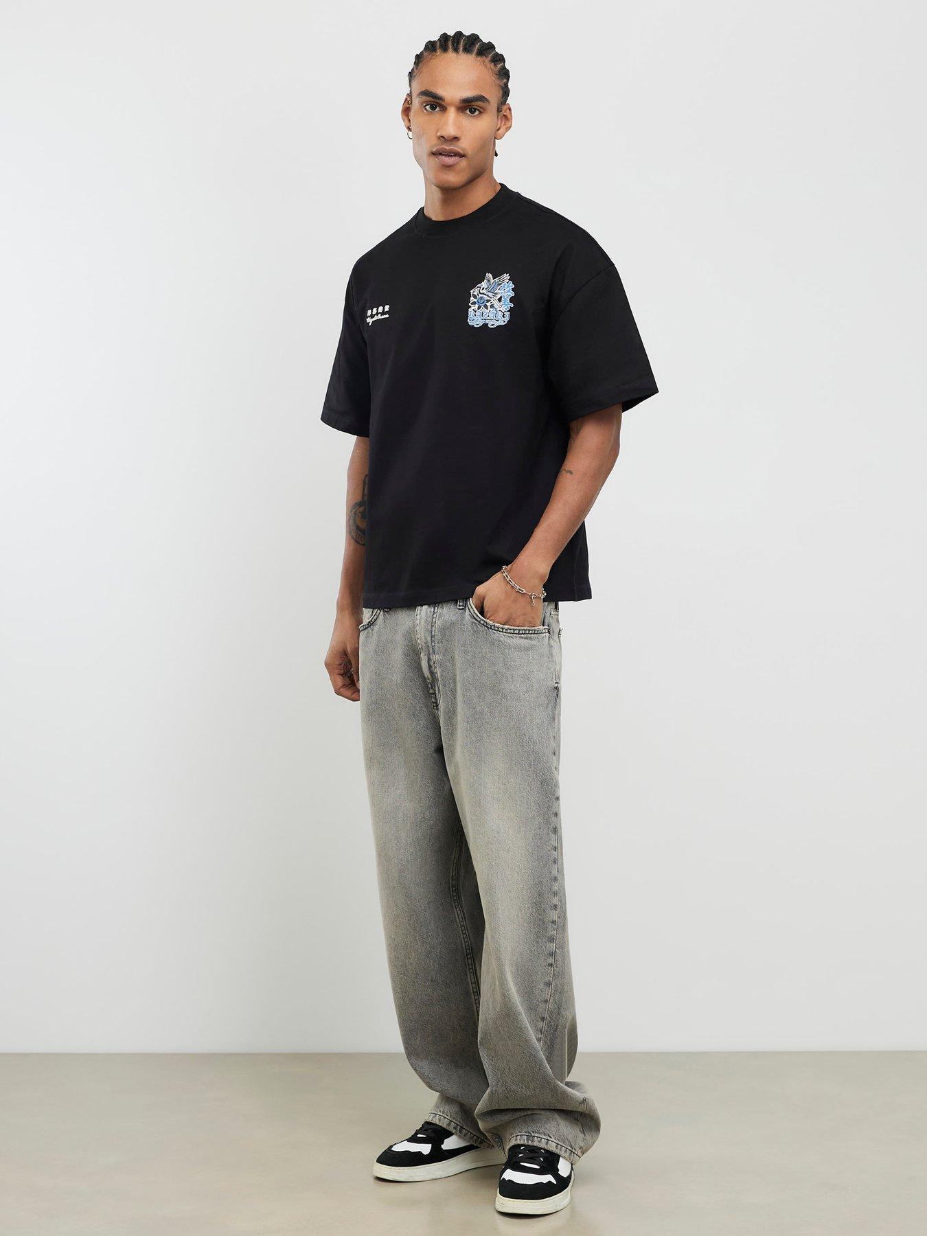 Image 3 of 4 of River Island Kazaki Crane Short Sleeve T-Shirt - Black