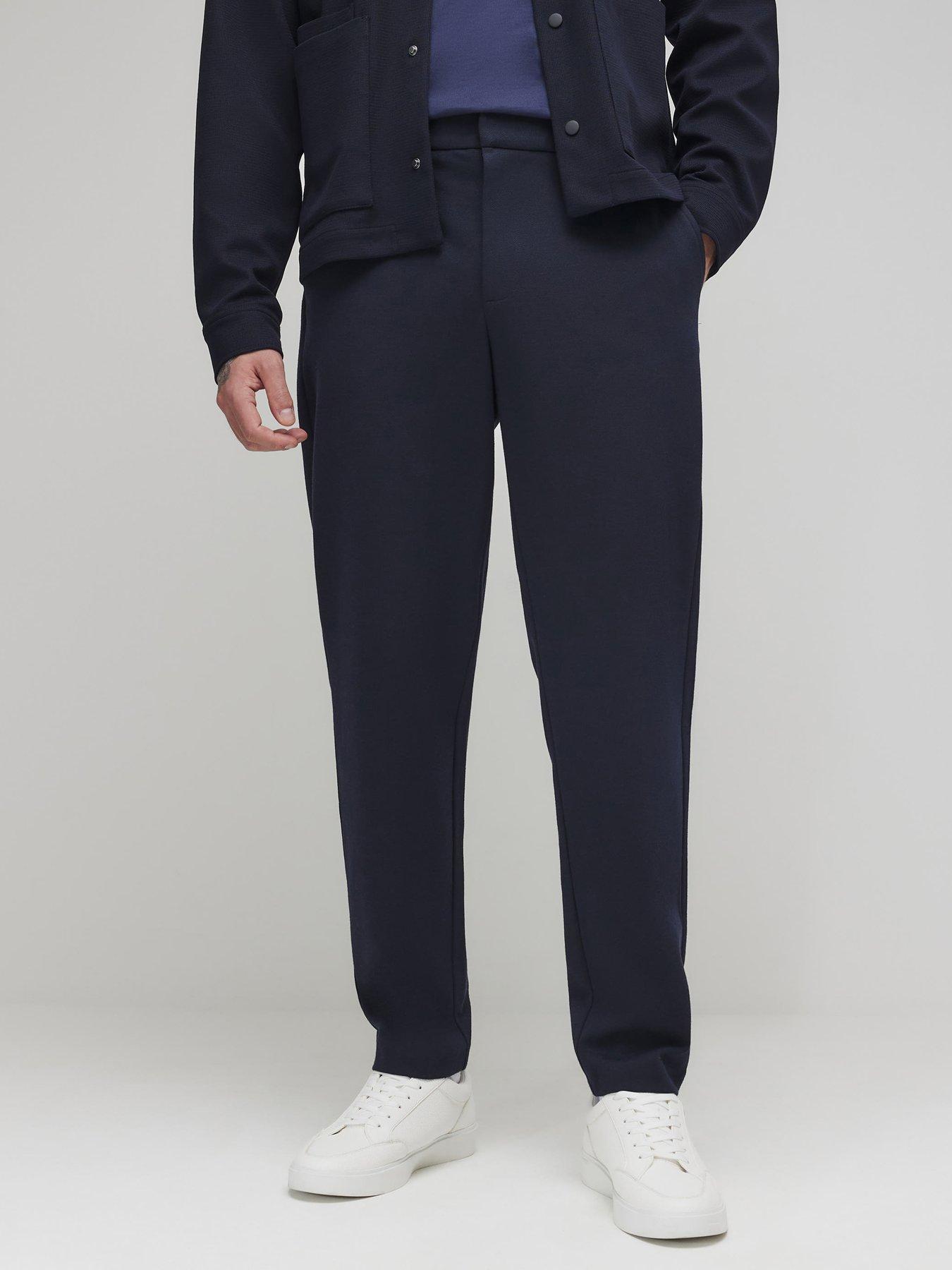 Image 1 of 5 of River Island Textured Slim Trousers - Navy