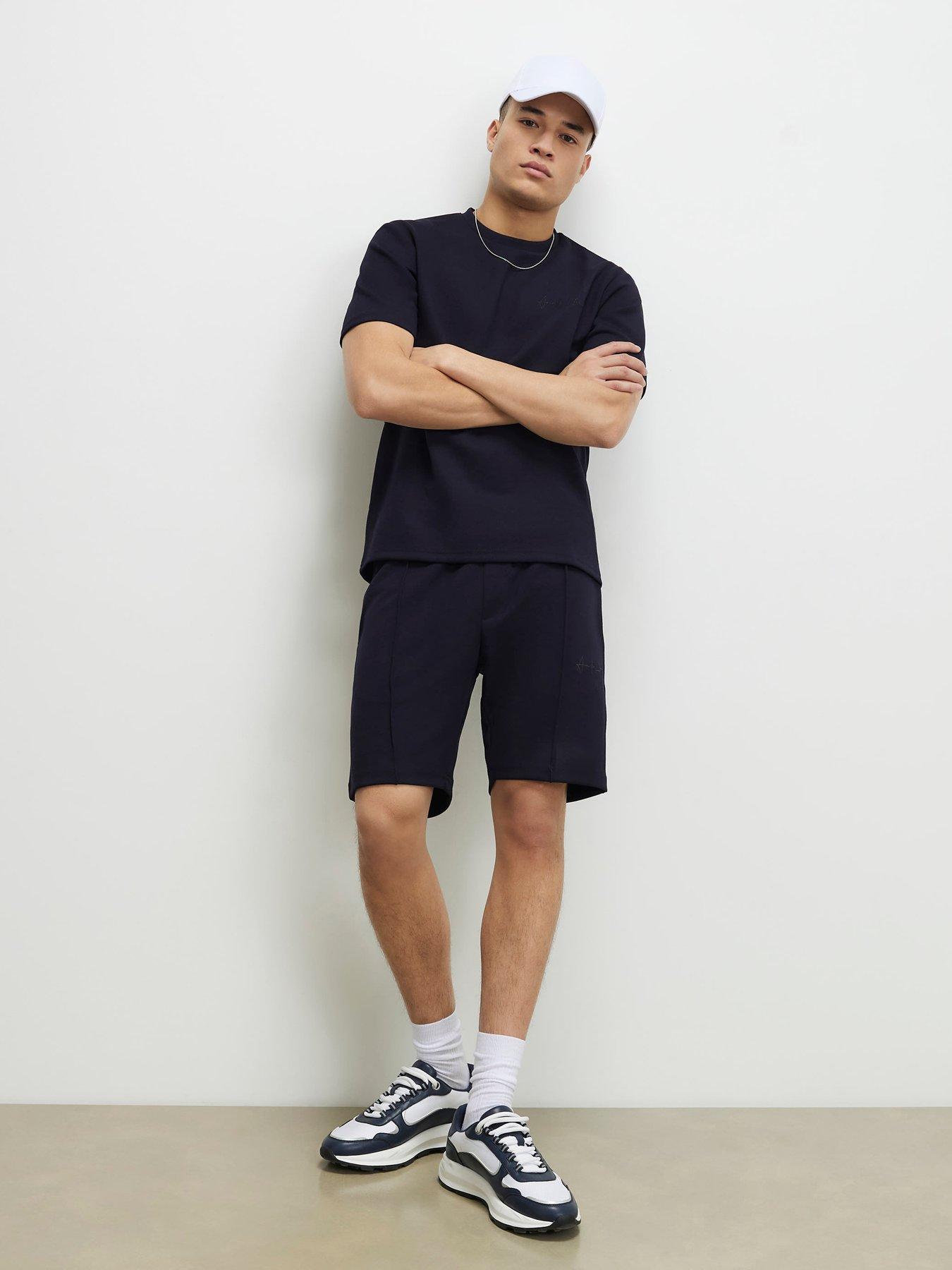 River Island Slim Fit Bonded Interlock Shorts, Navy, Size S, Men