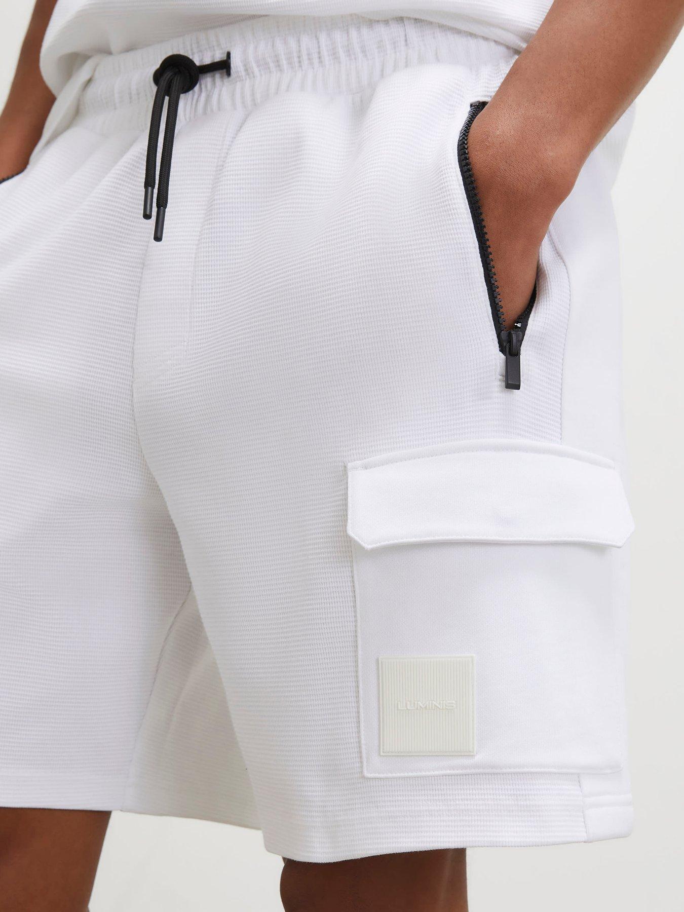 Image 4 of 4 of River Island Reg Waffle Luminis Cargo Shorts - White
