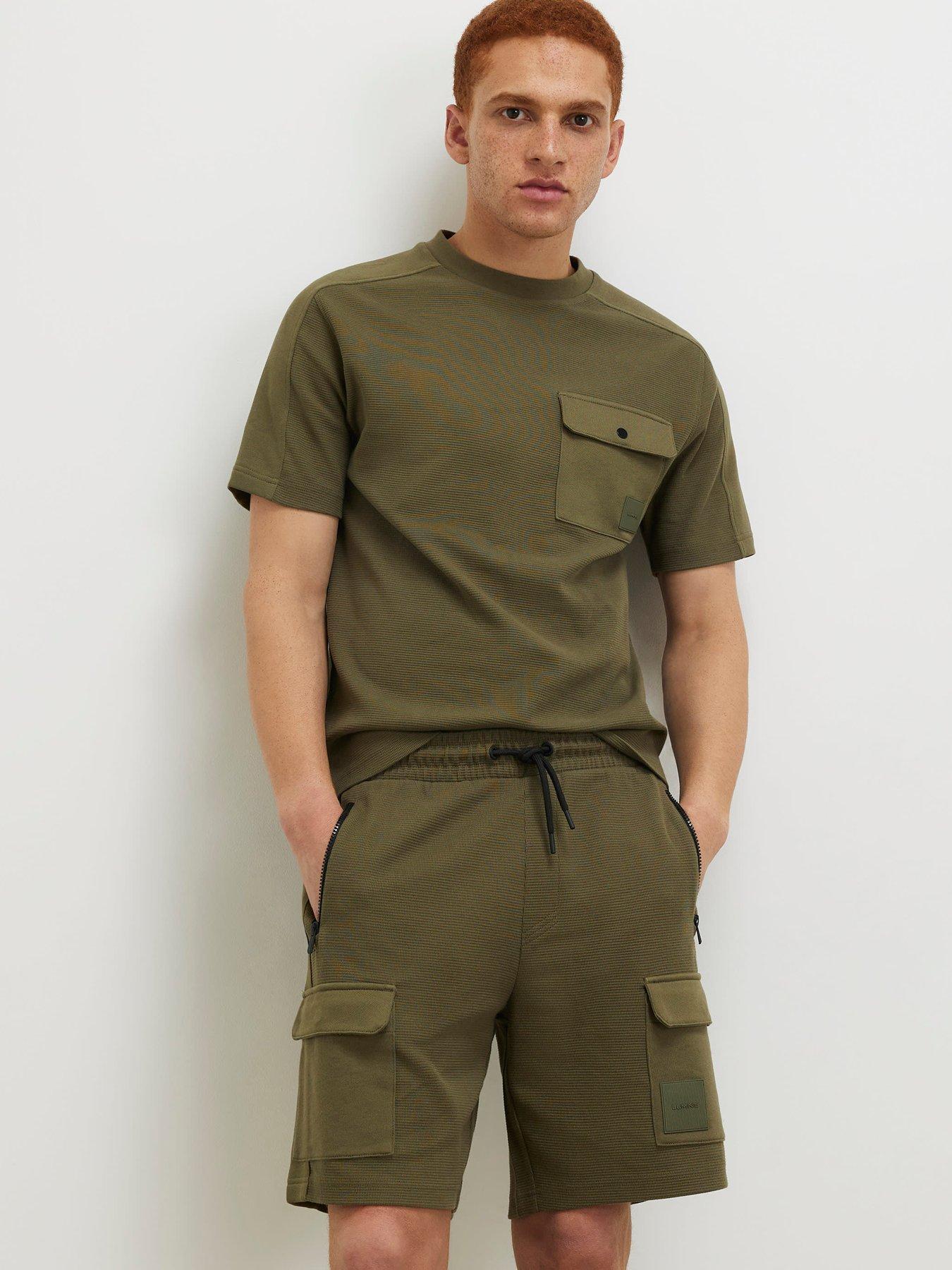 River Island Short Sleeve Slim Waffle Pocket T-Shirt - Green