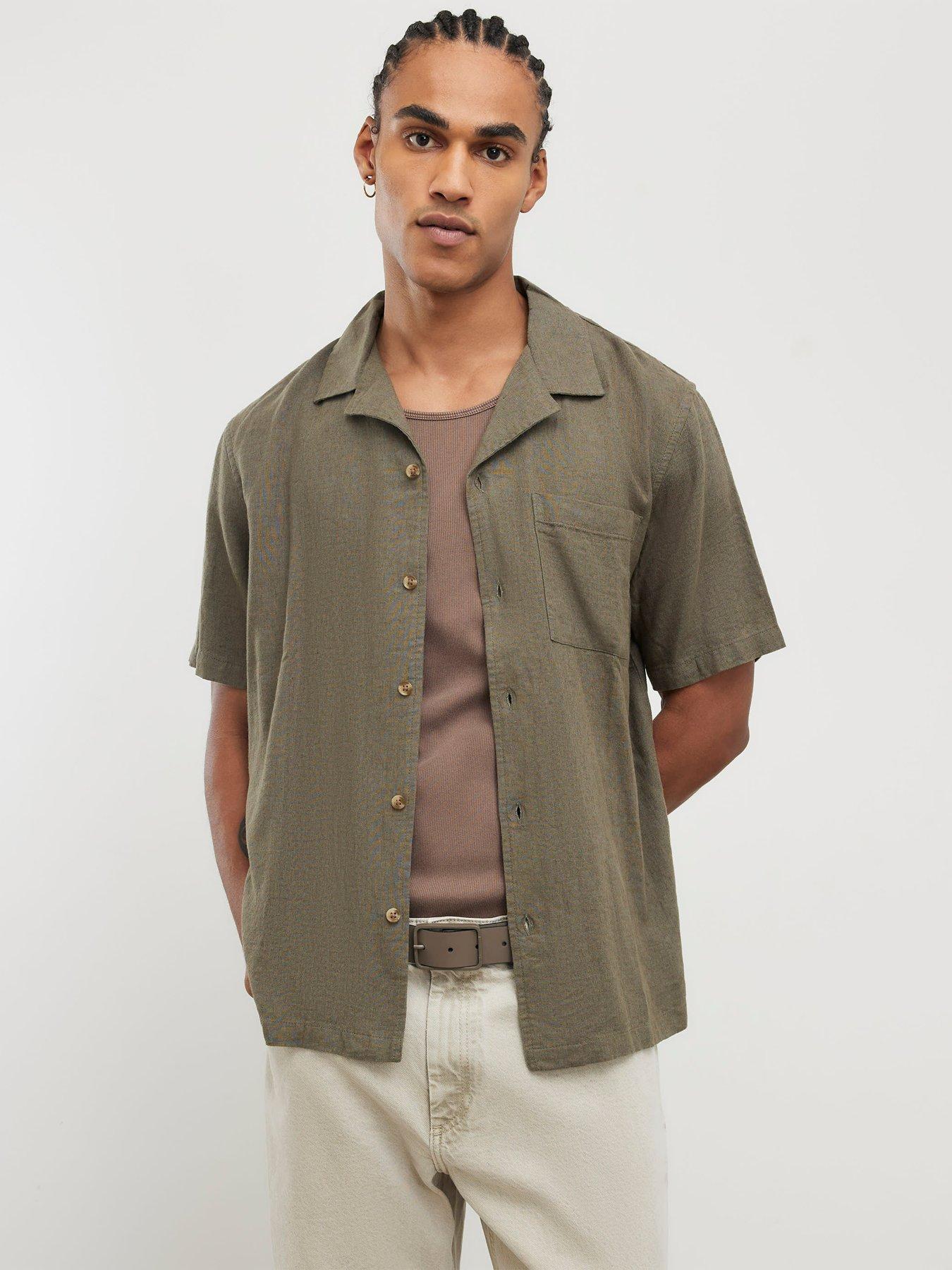 River Island Linen Blend Revere Short Sleeve Shirt - Green