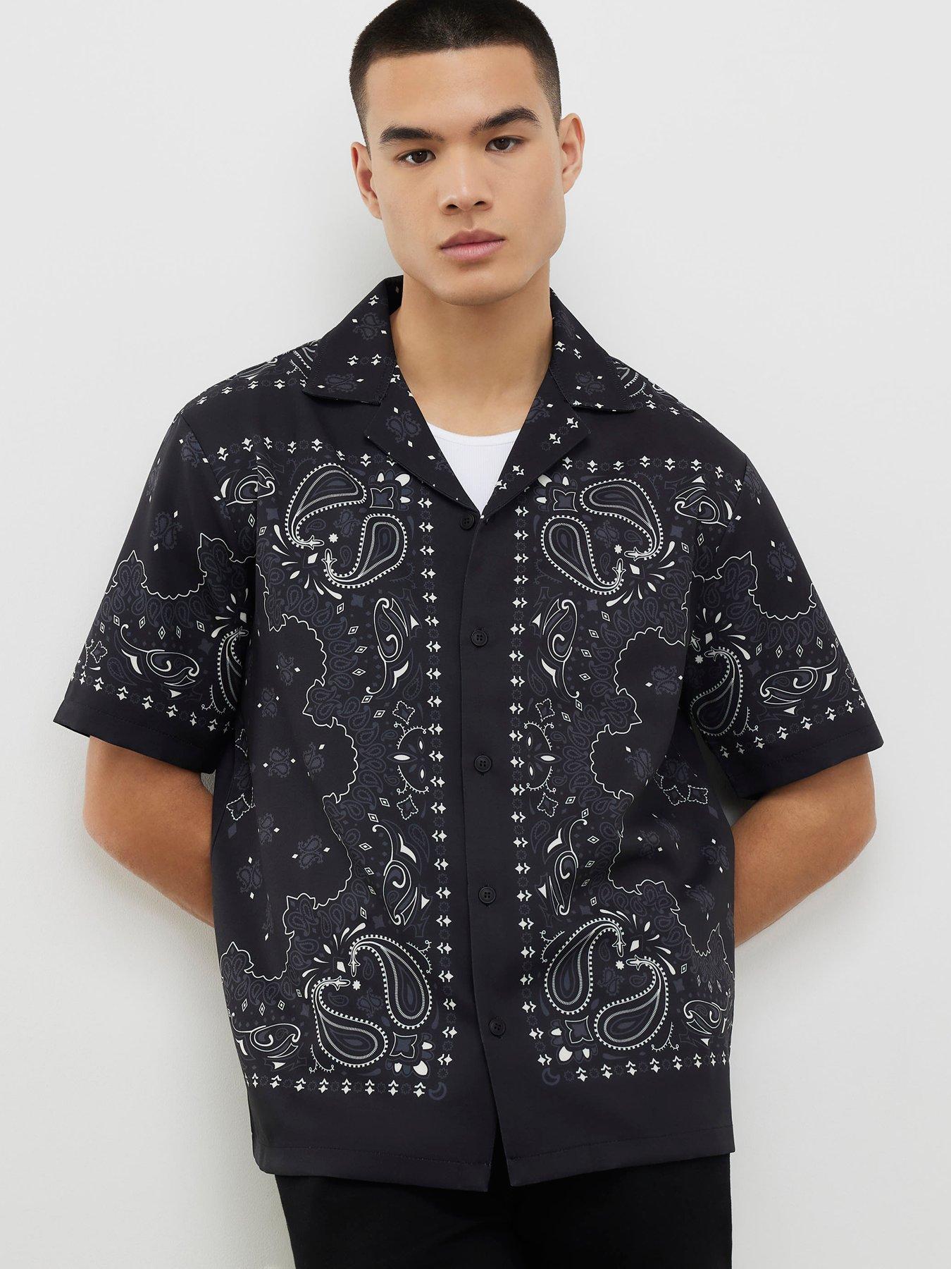 River Island Short Sleeve Paisley Border Shirt - Black