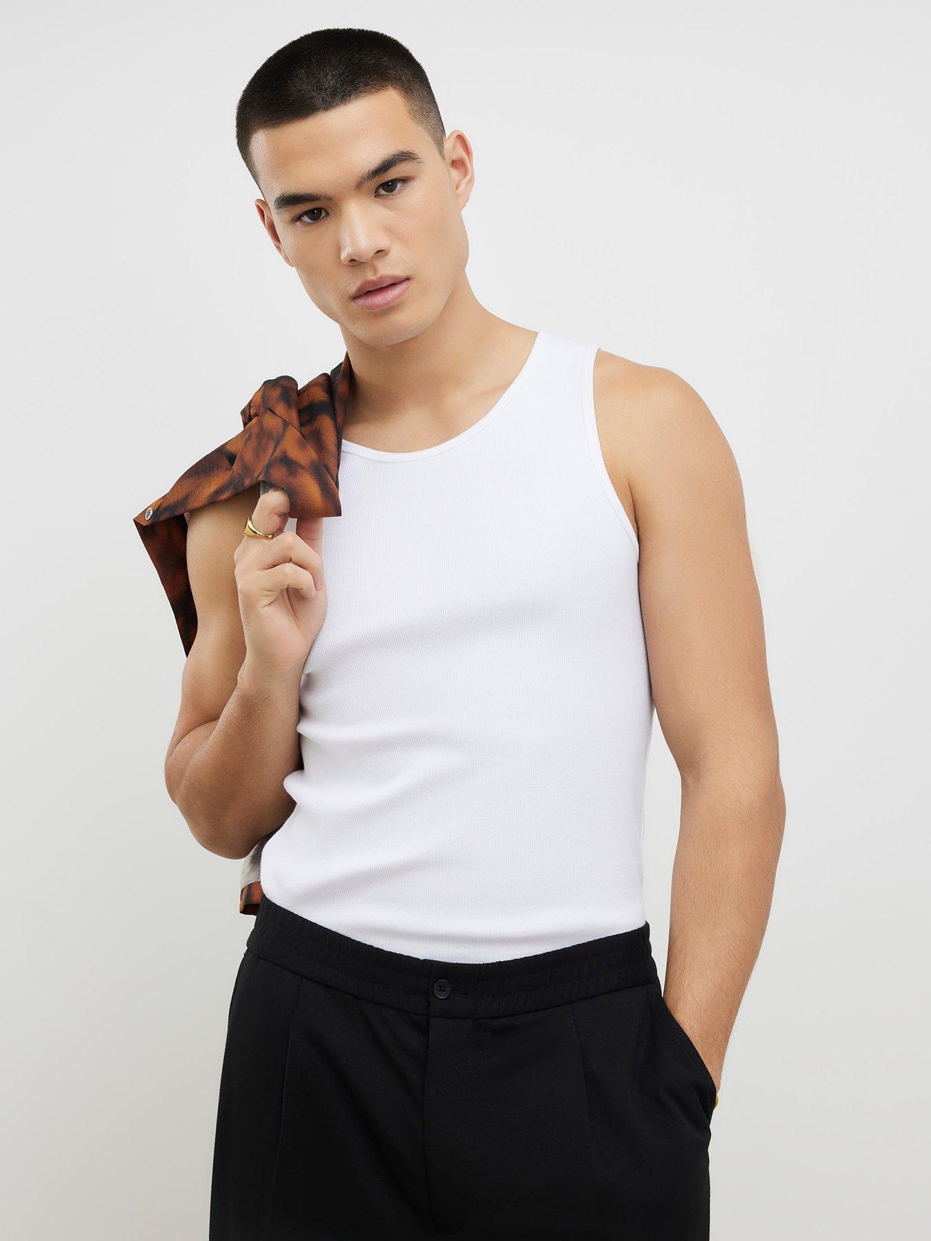 River Island Plain Muscle Ribbed Vest - White