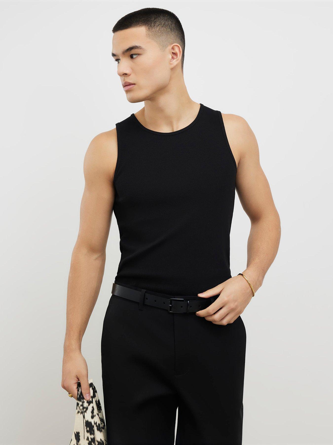 River Island Plain Muscle Ribbed Vest - Black