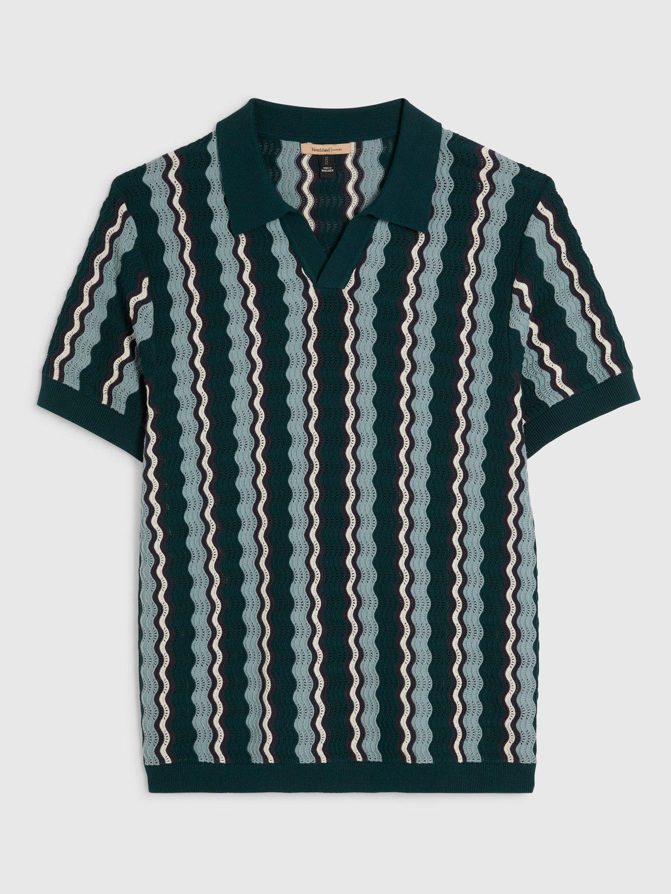 Image 5 of 6 of River Island Wavy Stripe Polo Shirt - Green