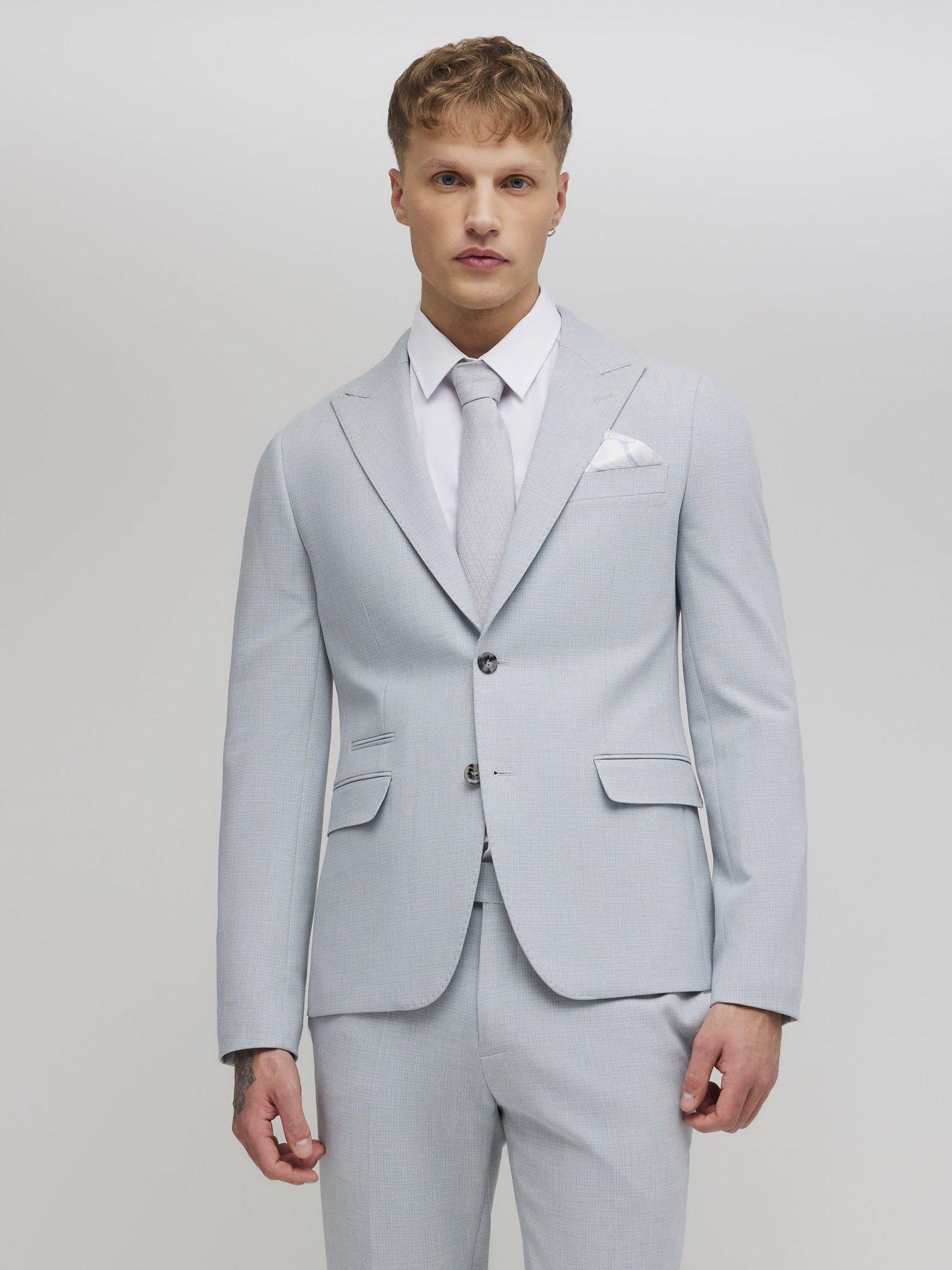 River Island Mircocheck Skinny Suit Jacket - Blue