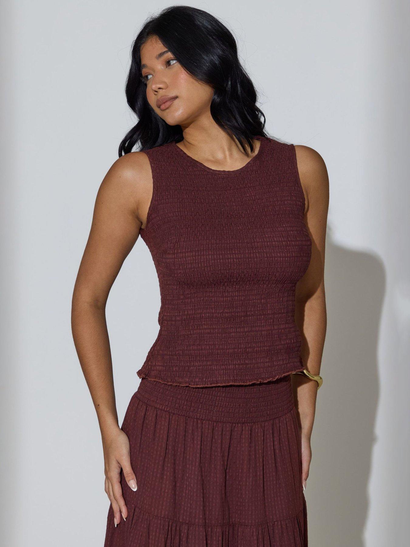 Image 2 of 4 of South Beach Shirred Waist Maxi Skirt - Brown