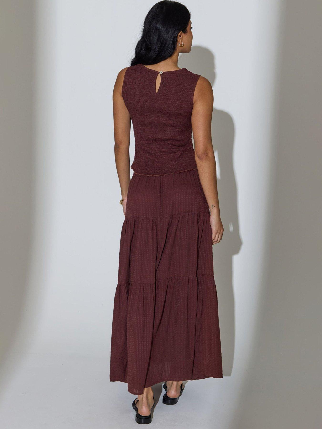 Image 3 of 4 of South Beach Shirred Waist Maxi Skirt - Brown