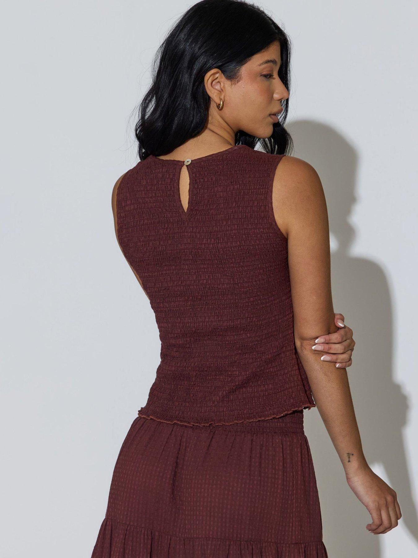 Image 4 of 4 of South Beach Shirred Waist Maxi Skirt - Brown