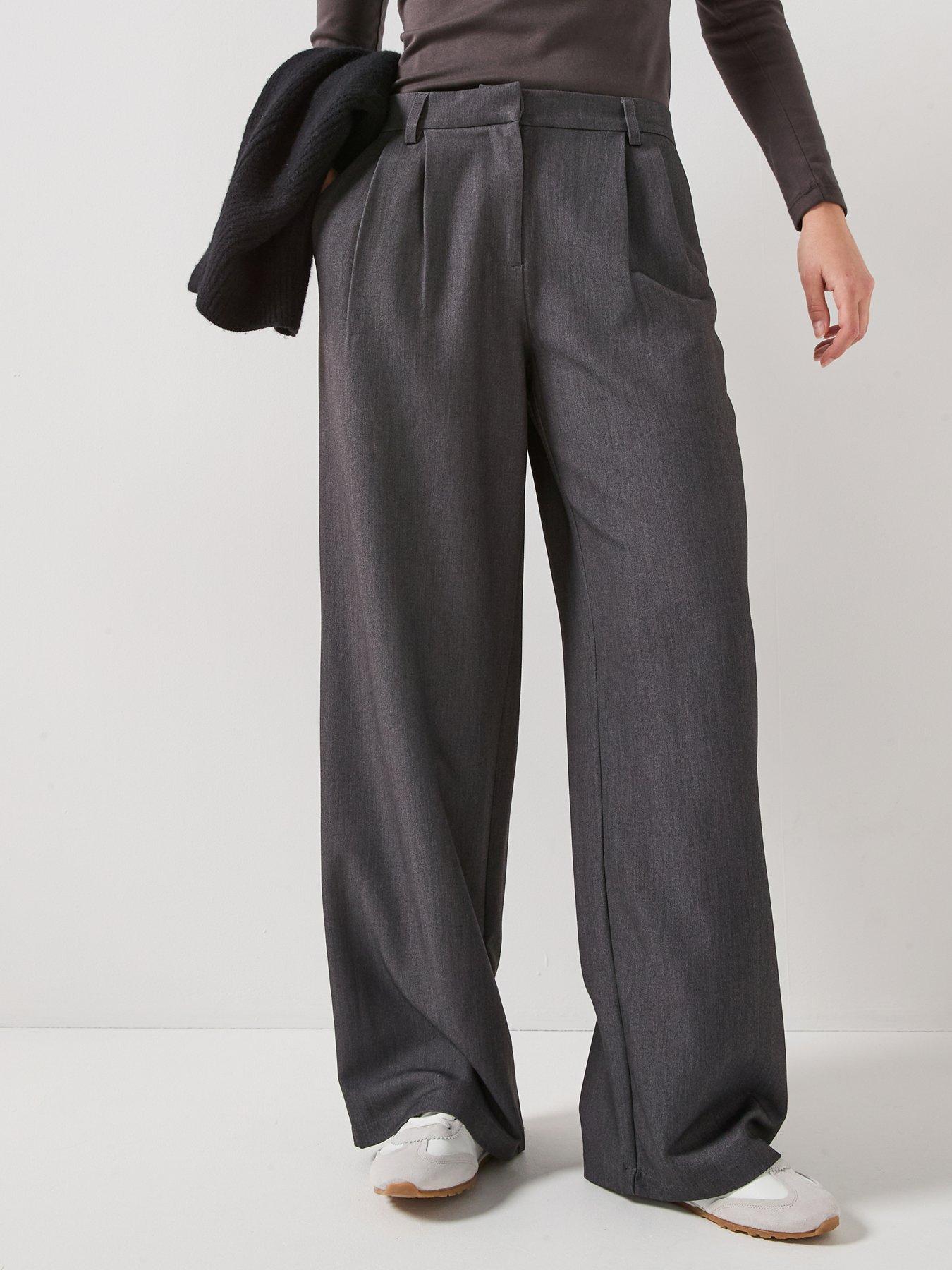 Only Hattie High Waisted Pleated Straight Trouser, Grey, Size 38, Inside Leg 32, Women
