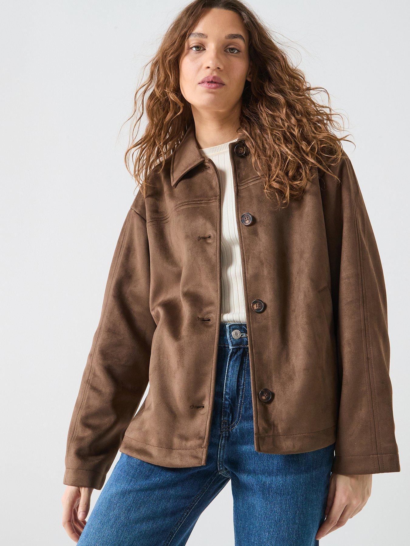 only-carolina-faux-suede-jacket-brown