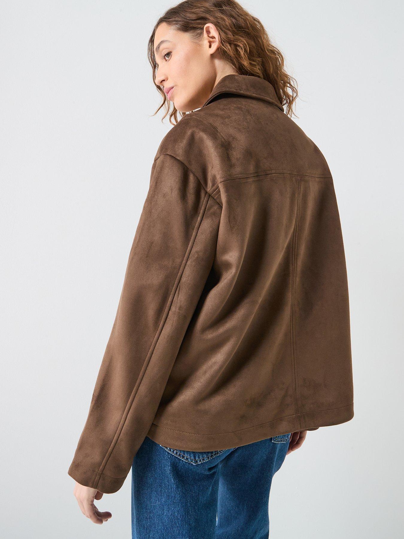 Image 2 of 6 of Only Carolina Faux Suede Jacket - Brown