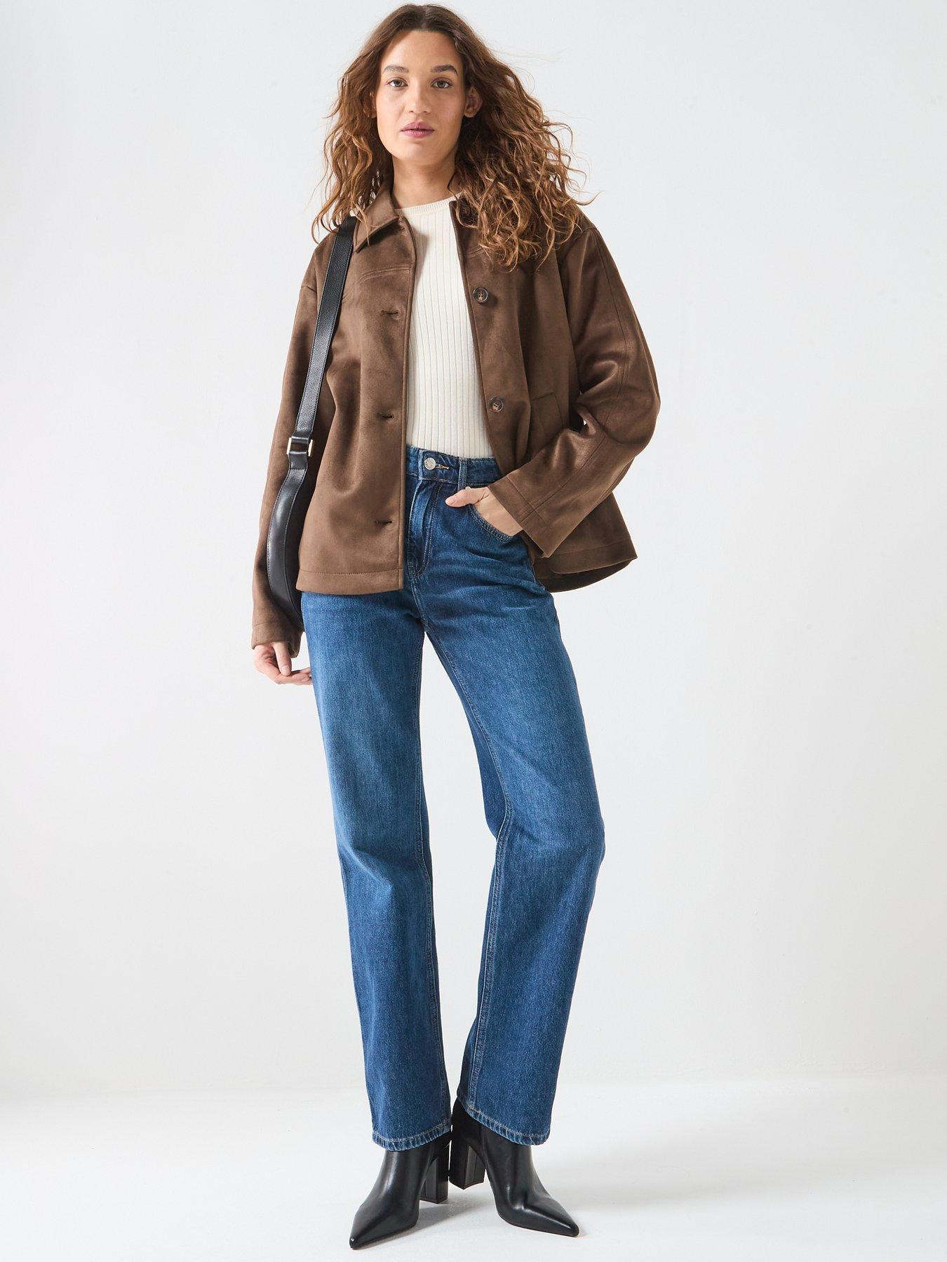 Image 3 of 6 of Only Carolina Faux Suede Jacket - Brown