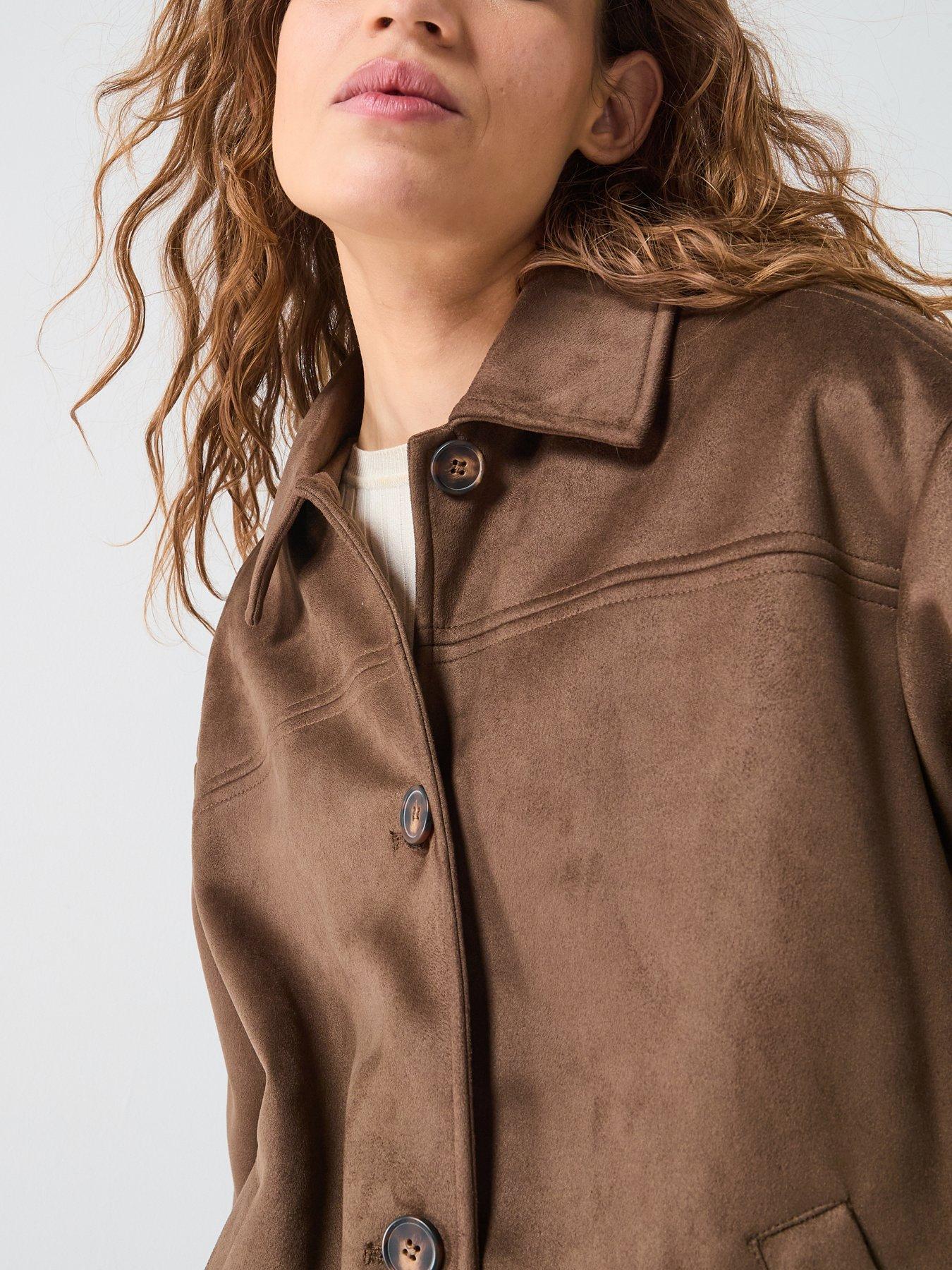 Image 4 of 6 of Only Carolina Faux Suede Jacket - Brown