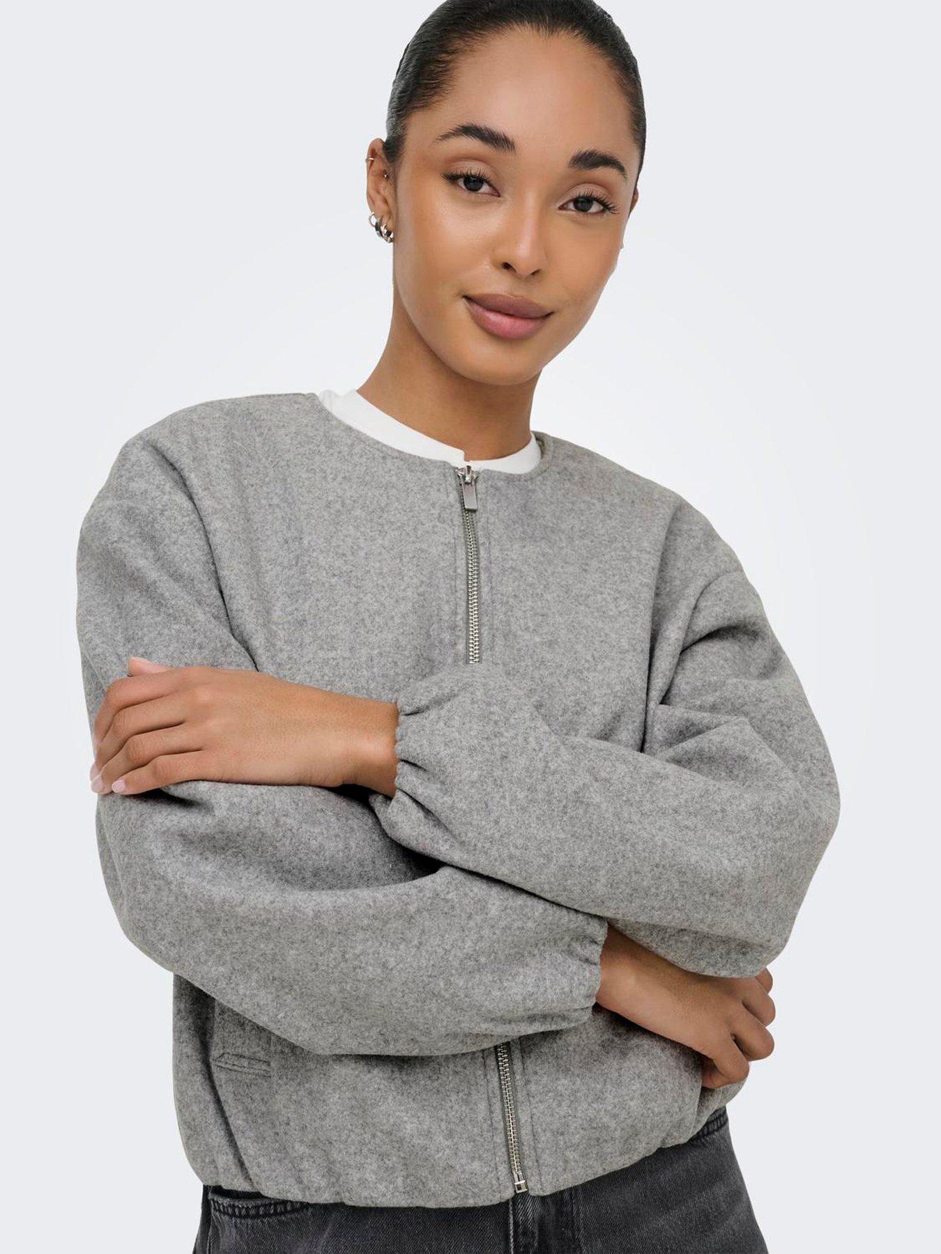 Only Only Long Sleeve Balloon Bomber Jacket - Light Grey Melange