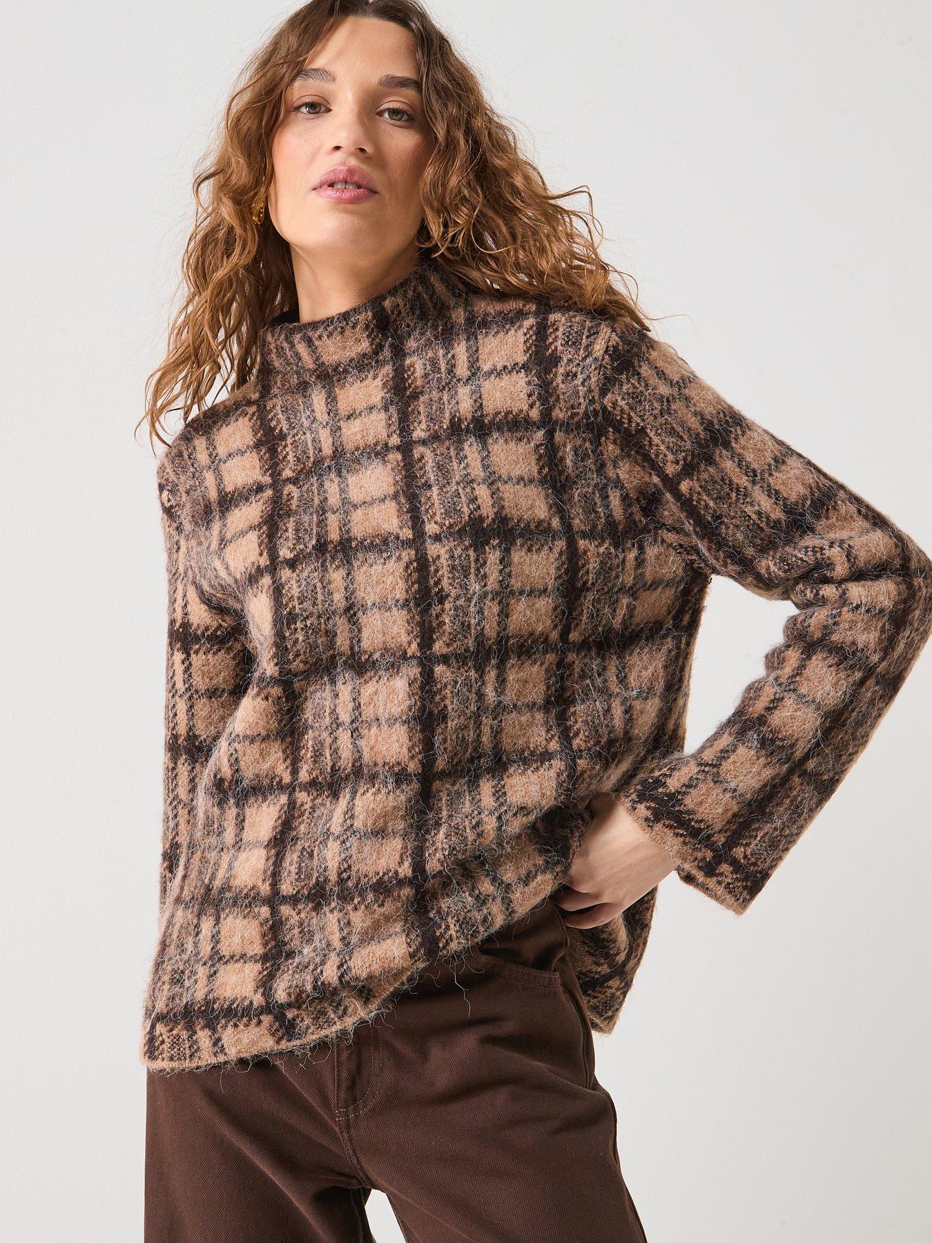 Only Louise Long Sleeve Check Jumper - Brown
