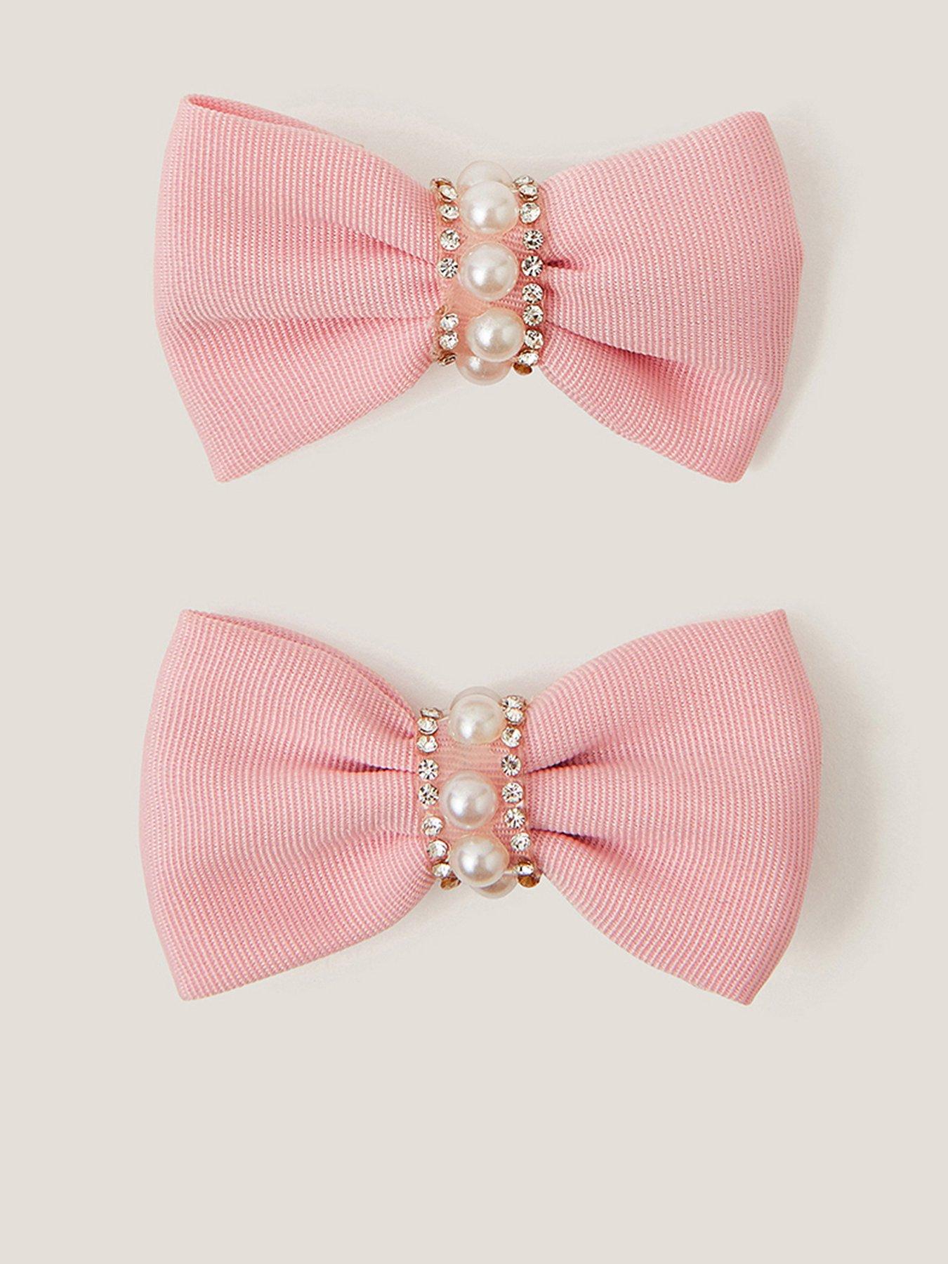 Monsoon Girls 2 Pack Small Bow Pearl Clips - Pink
