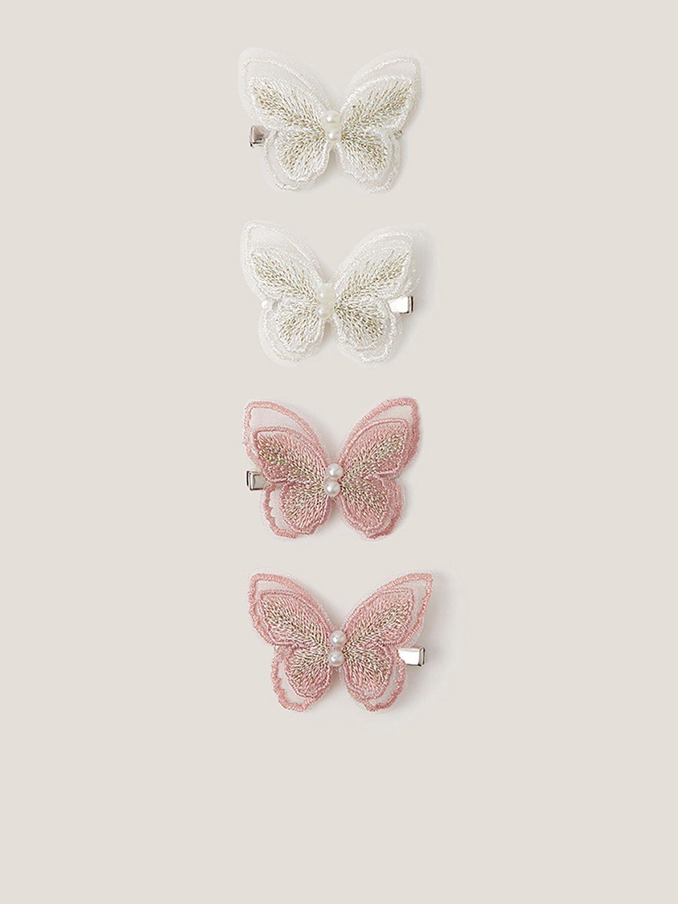 Monsoon Girls 4 Pack Embroidered Butterfly Clips - Pink