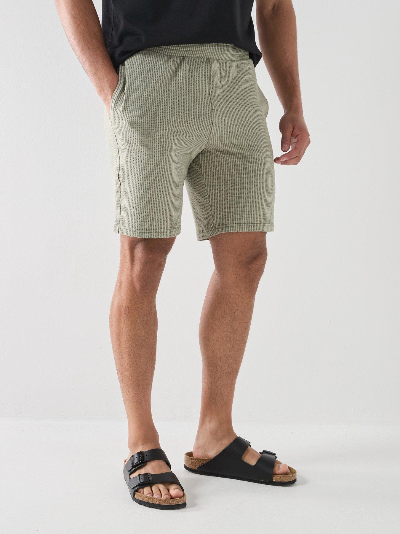 Only & Sons Kian Seersucker Stripe Short Sleeve Shorts - Olive Night