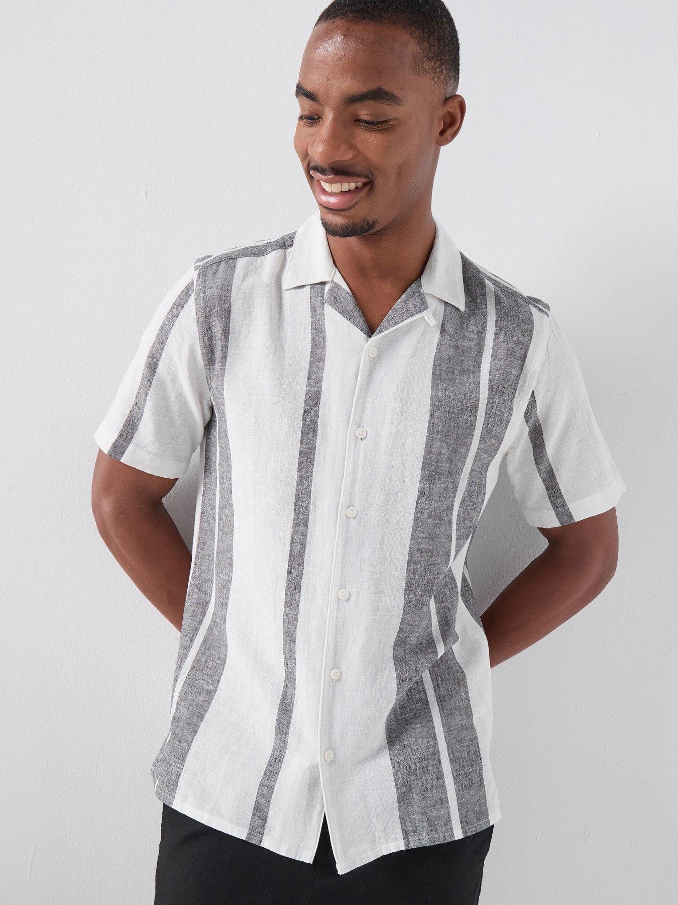 ONLY & SONS Caiden Stripe Linen Blend Short Sleeve Shirt - Cloud Dancer