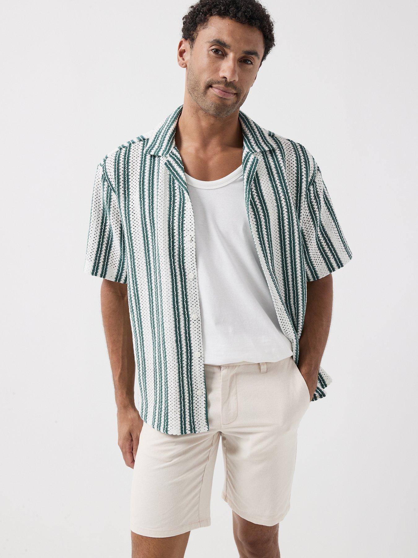 Image 1 of 6 of ONLY & SONS Dani Crochet Short Sleeve Shirt - Green