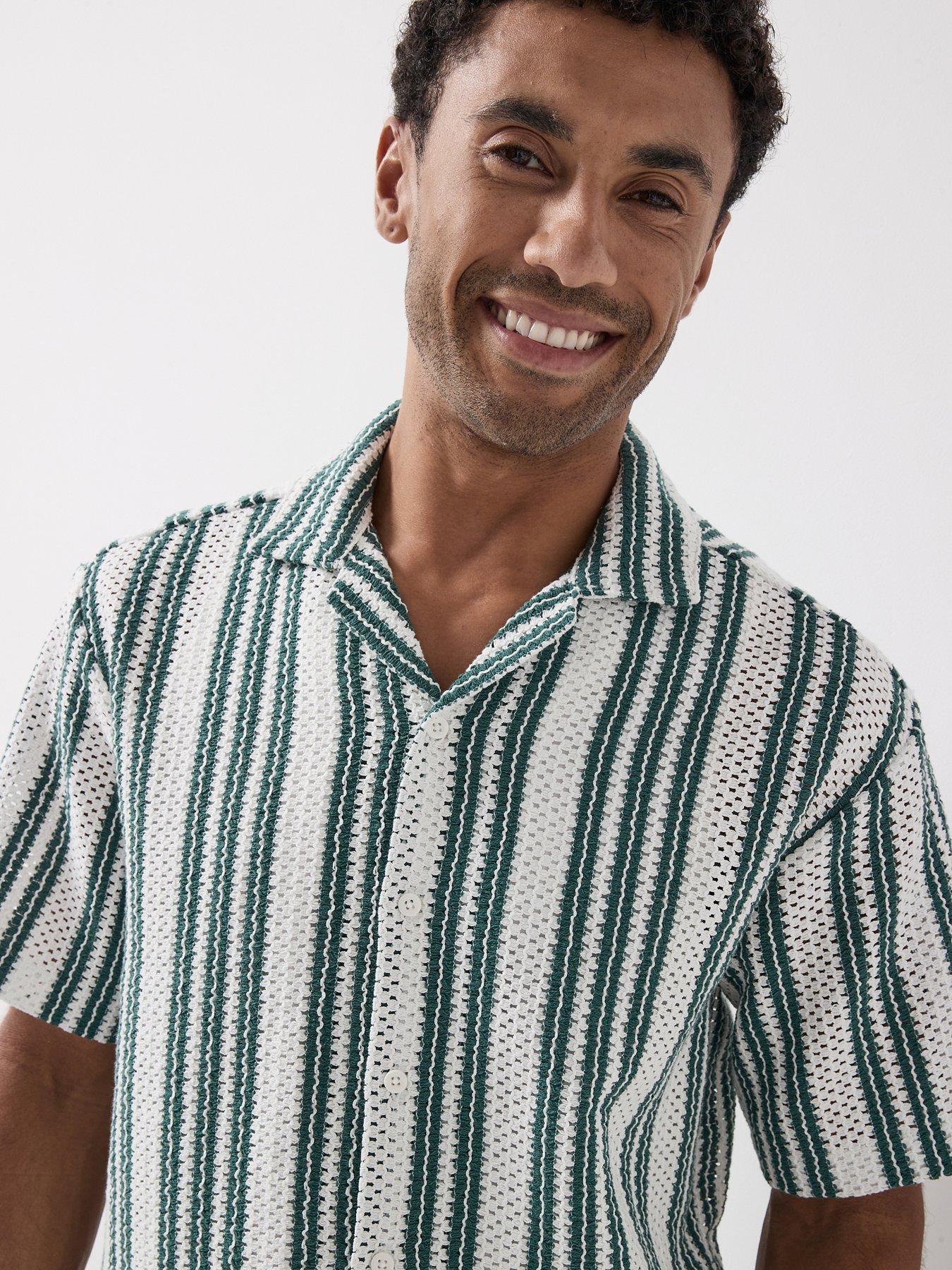 Image 4 of 6 of ONLY & SONS Dani Crochet Short Sleeve Shirt - Green