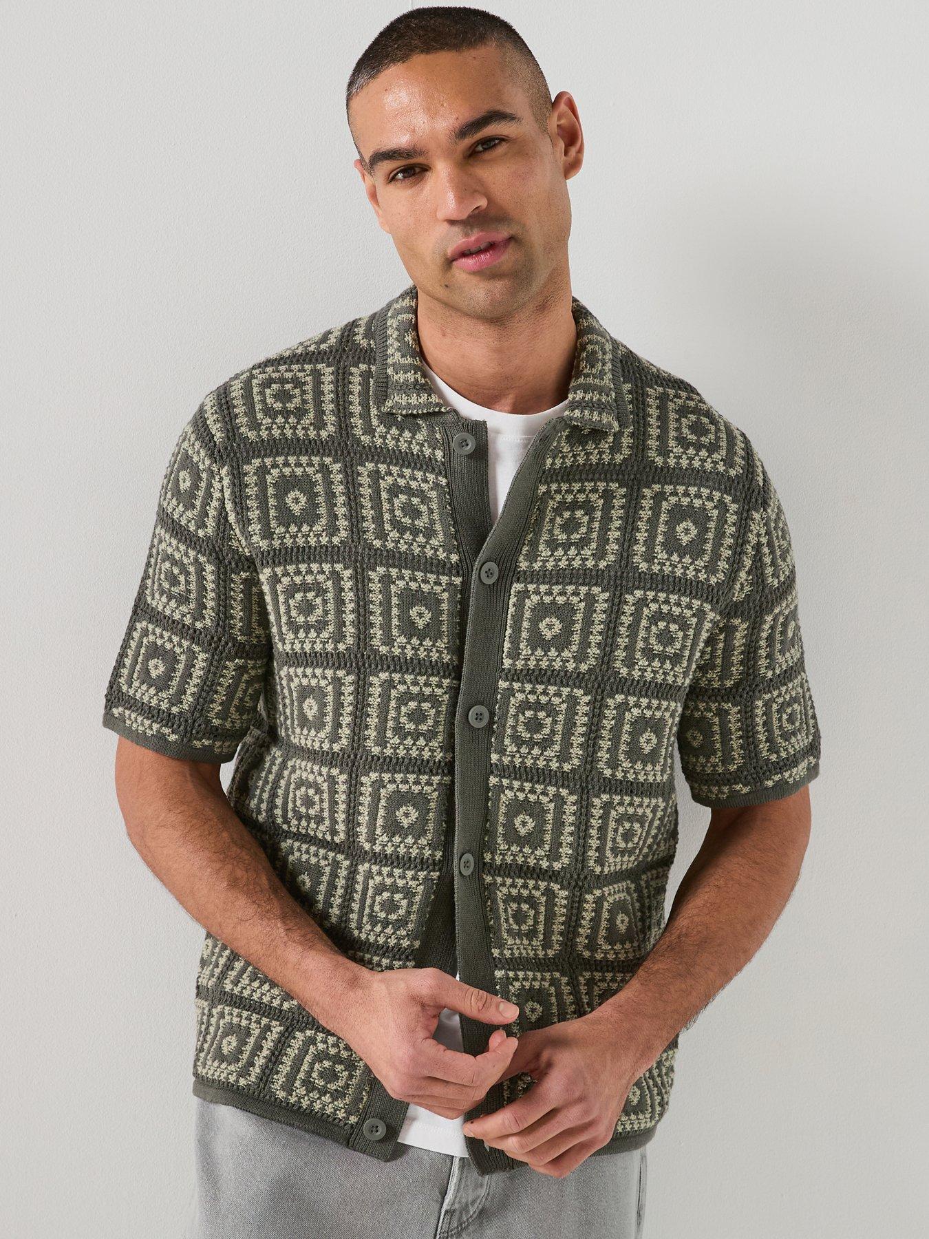 Image 1 of 6 of ONLY & SONS Bart Relaxed Fit Knitted Short Sleeve Shirt - Grey