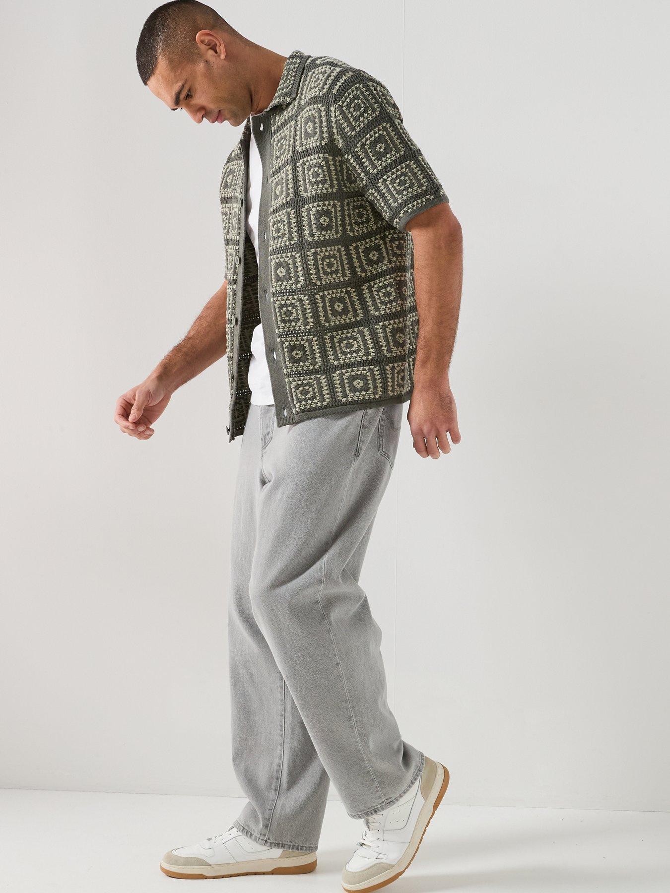 Image 5 of 6 of ONLY & SONS Bart Relaxed Fit Knitted Short Sleeve Shirt - Grey