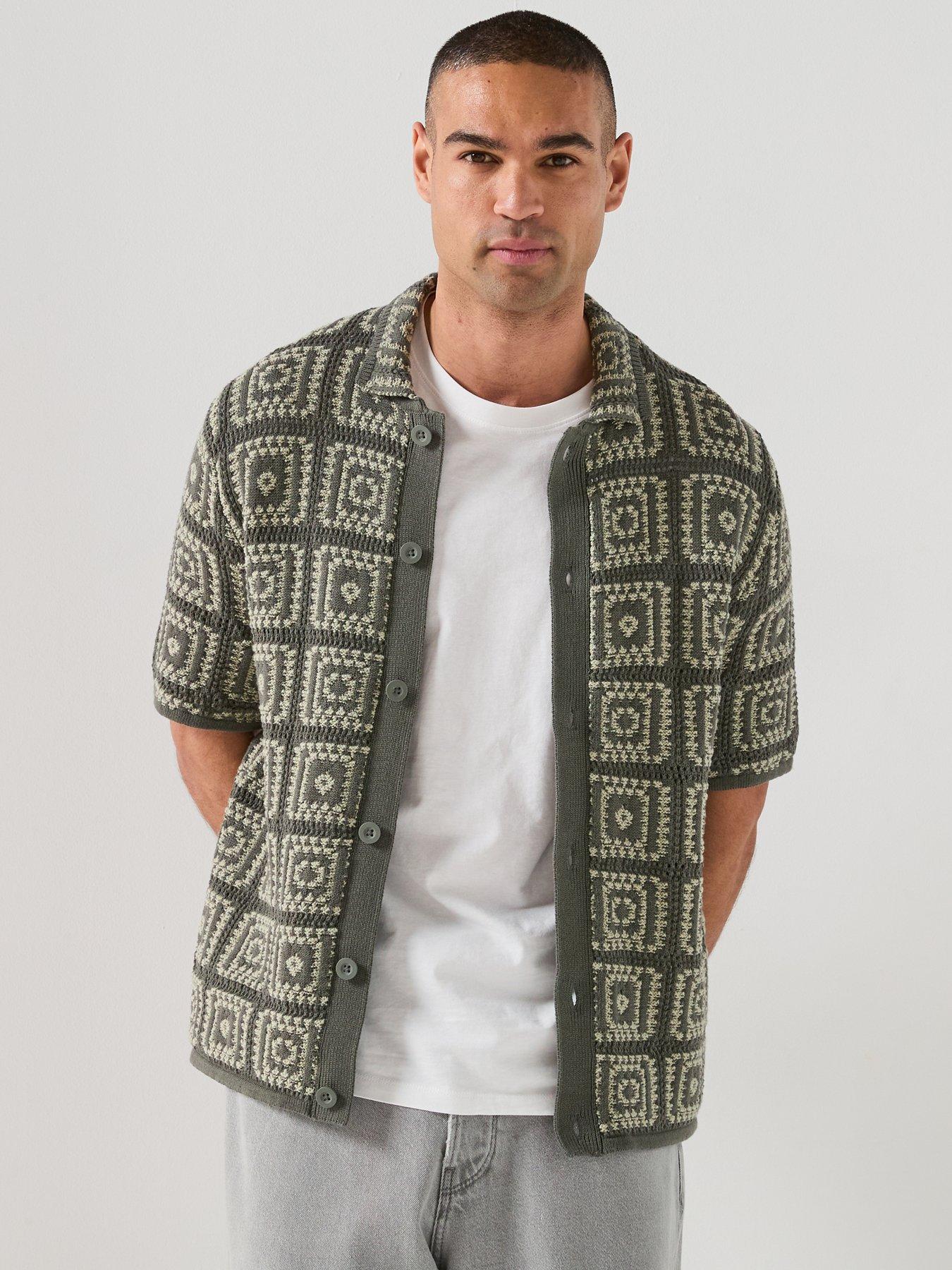 Image 6 of 6 of ONLY & SONS Bart Relaxed Fit Knitted Short Sleeve Shirt - Grey