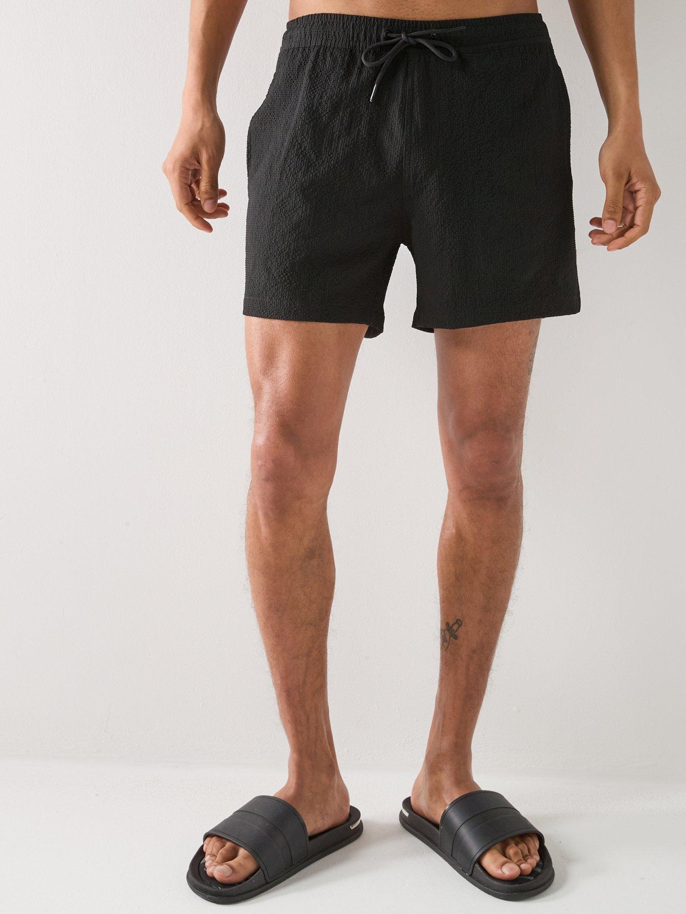 Image 1 of 4 of ONLY & SONS Ted Seersucker Swim Shorts - Black