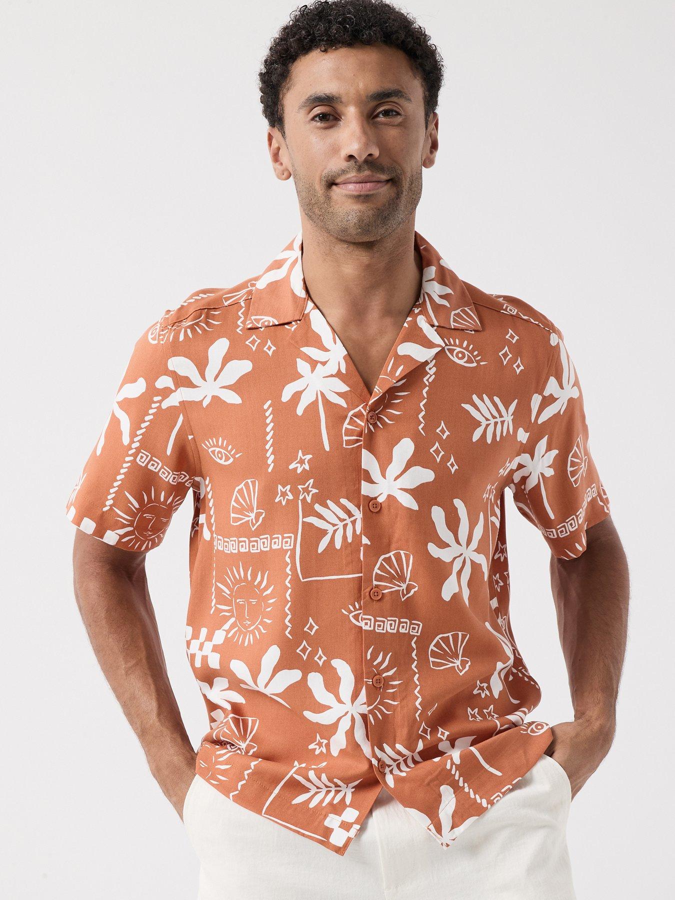 ONLY & SONS Dash Life Aop Short Sleeve Resort Shirt - Raw Sienna