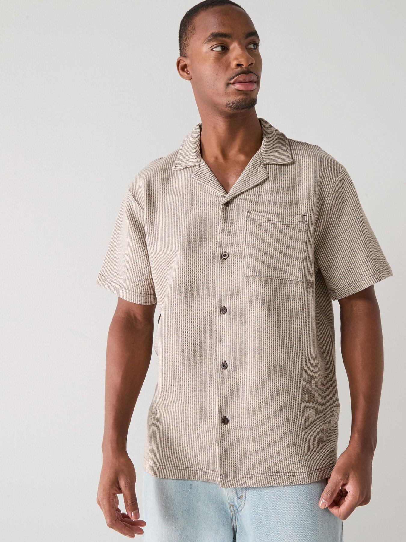 Only & Sons Kian Seersucker Stripe Short Sleeve Shirt - Coffee Bean