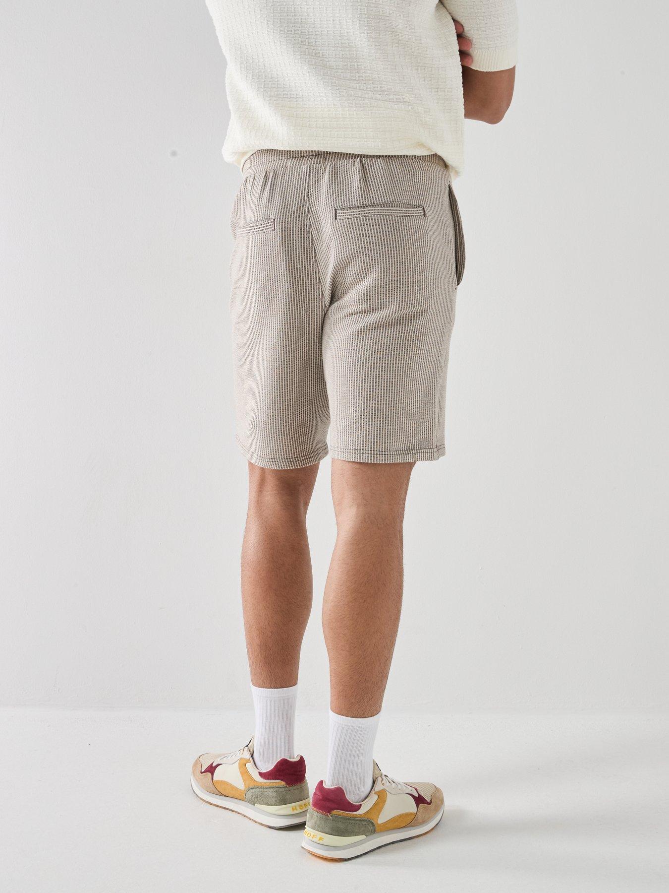 Image 2 of 6 of ONLY & SONS Kian Seersucker Stripe Short Sleeve Shorts - Brown