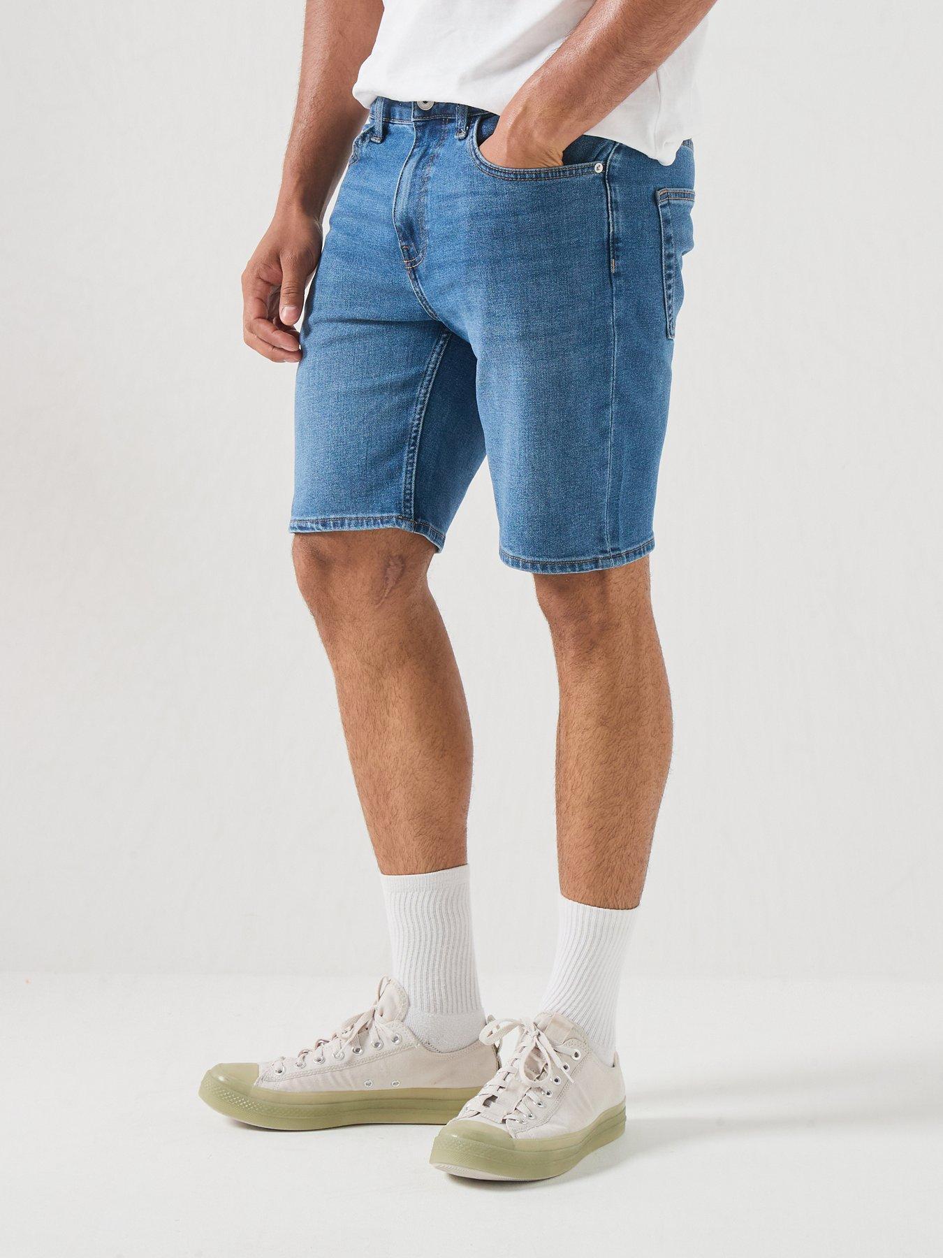 Image 6 of 6 of ONLY & SONS Weft Box Pim Denim Shorts - Blue