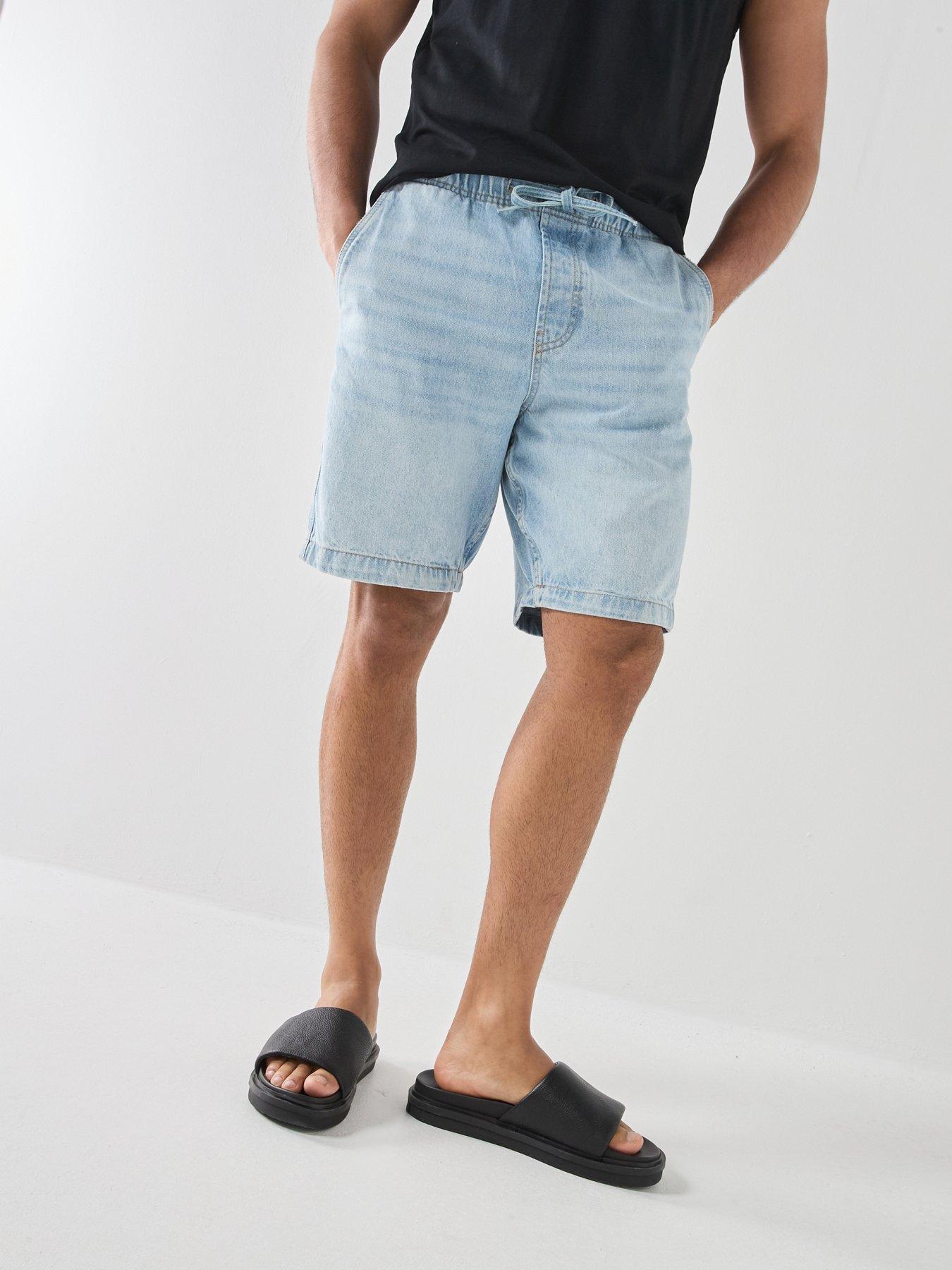 Image 1 of 5 of ONLY & SONS Fade Strings Denim Shorts - Light Blue