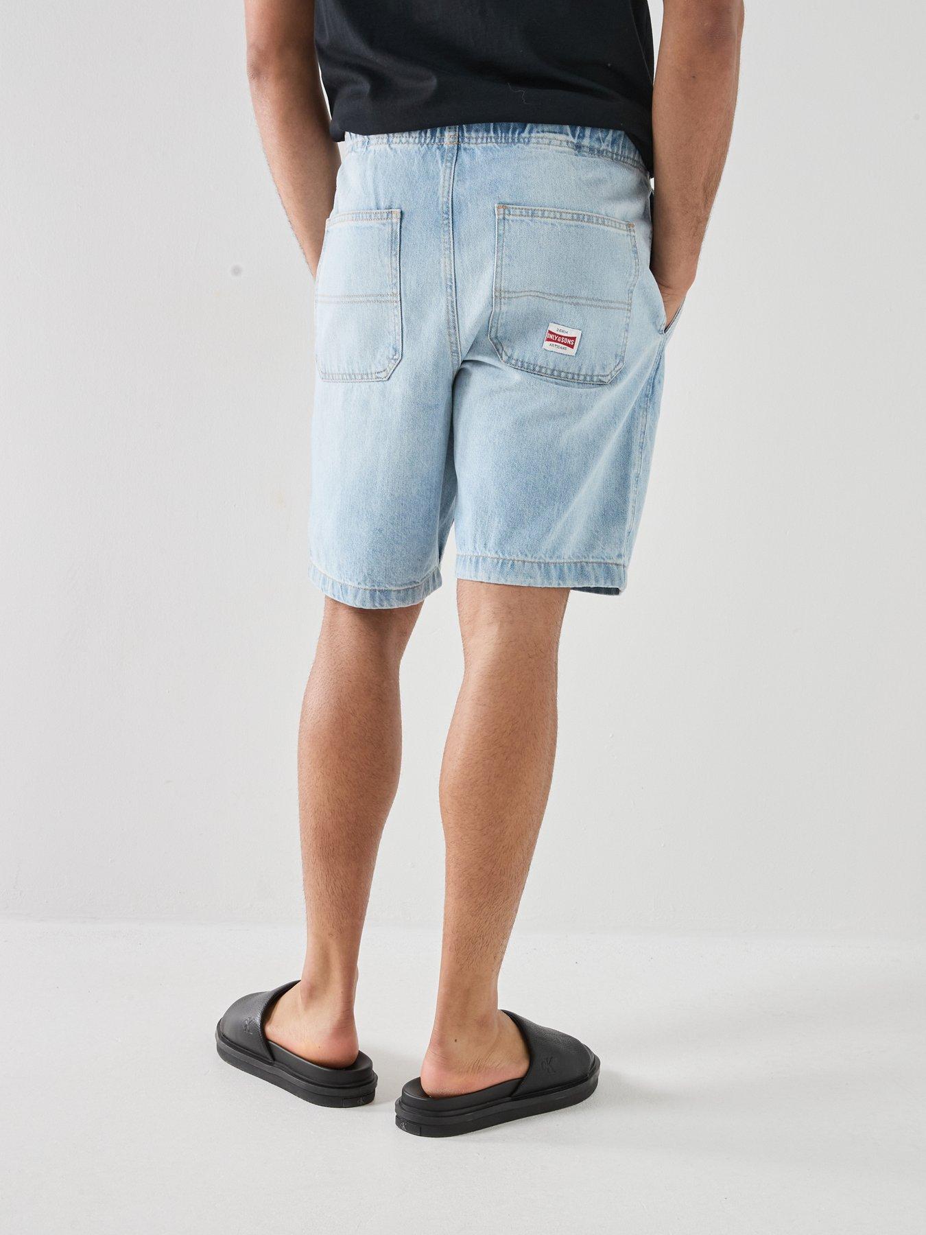 Image 2 of 5 of ONLY & SONS Fade Strings Denim Shorts - Light Blue