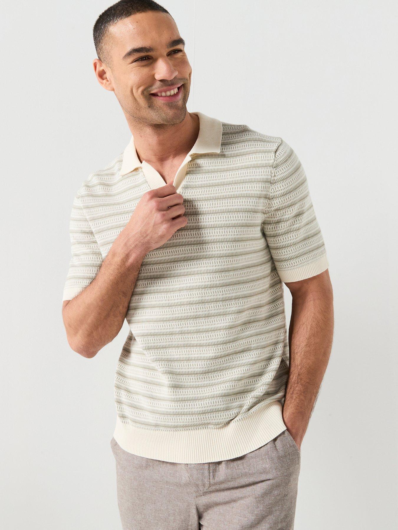 ONLY & SONS: Tilo Open Collar Knitted Polo Shirt - Beige