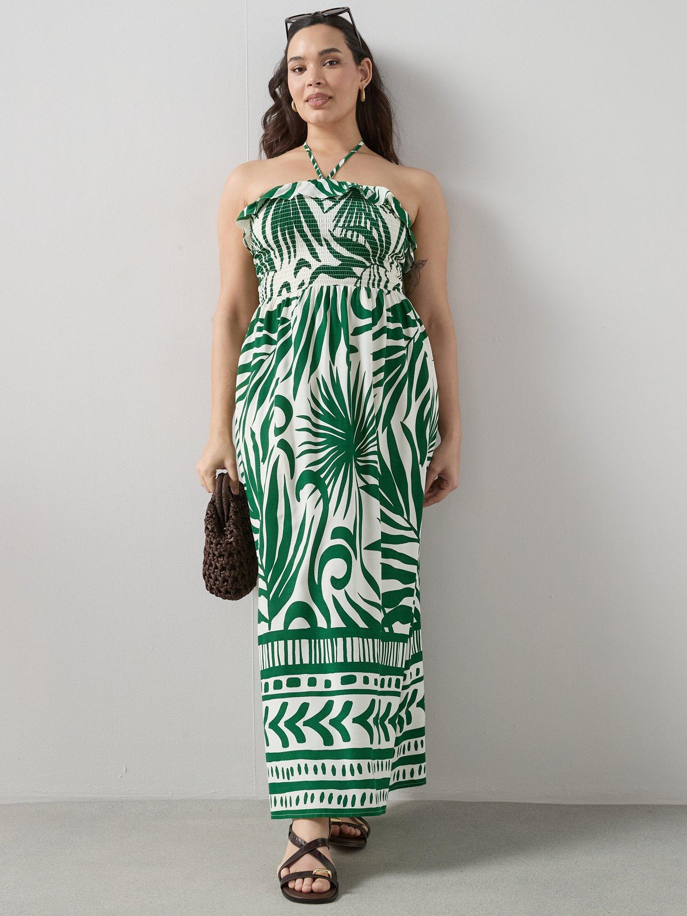 Image 1 of 6 of The Very Collection Curve Shirred Bandeau Midaxi Dress - Bright Floral