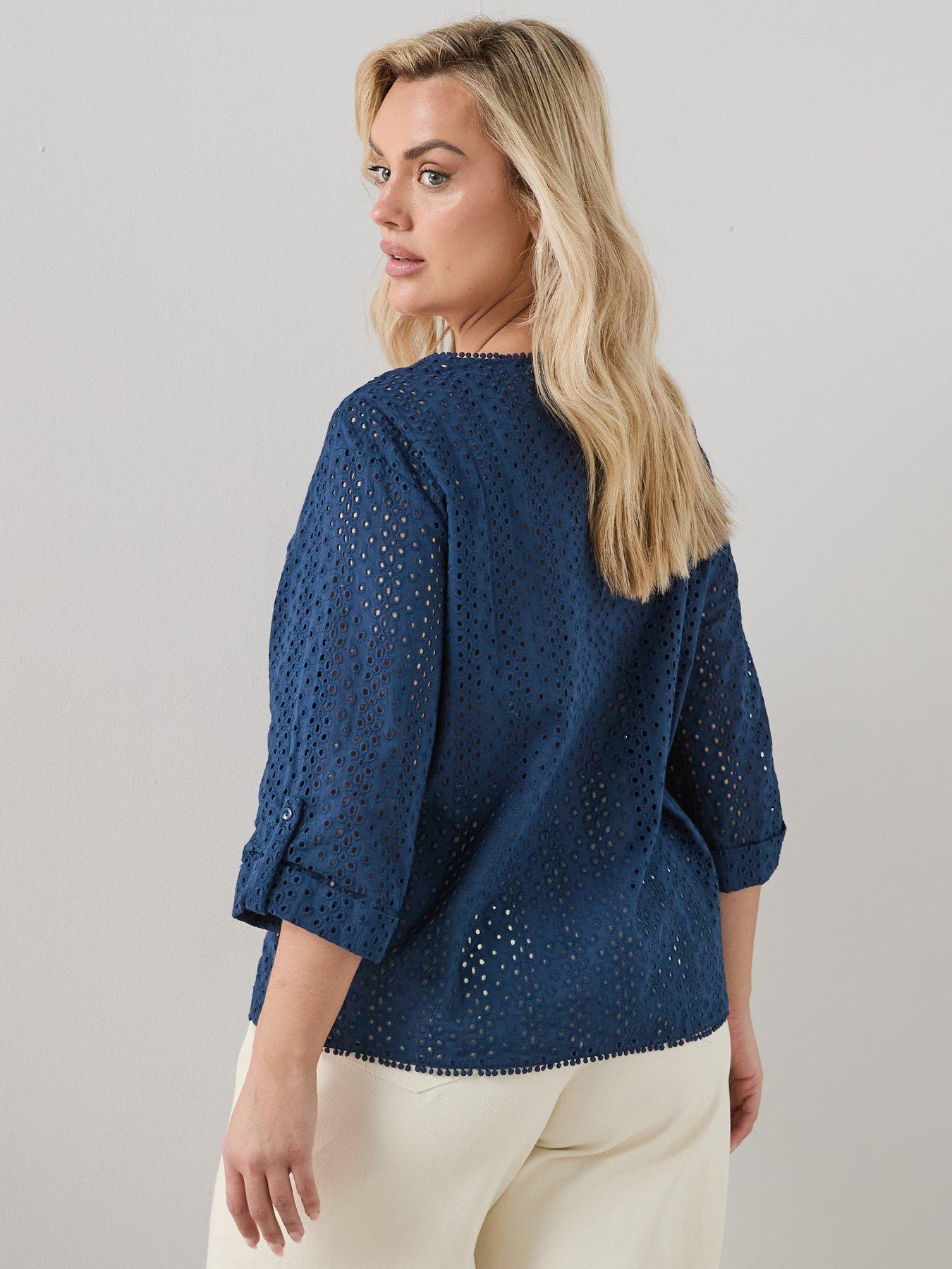 Image 2 of 6 of The Very Collection Curve Broderie V Neck Blouse - Navy
