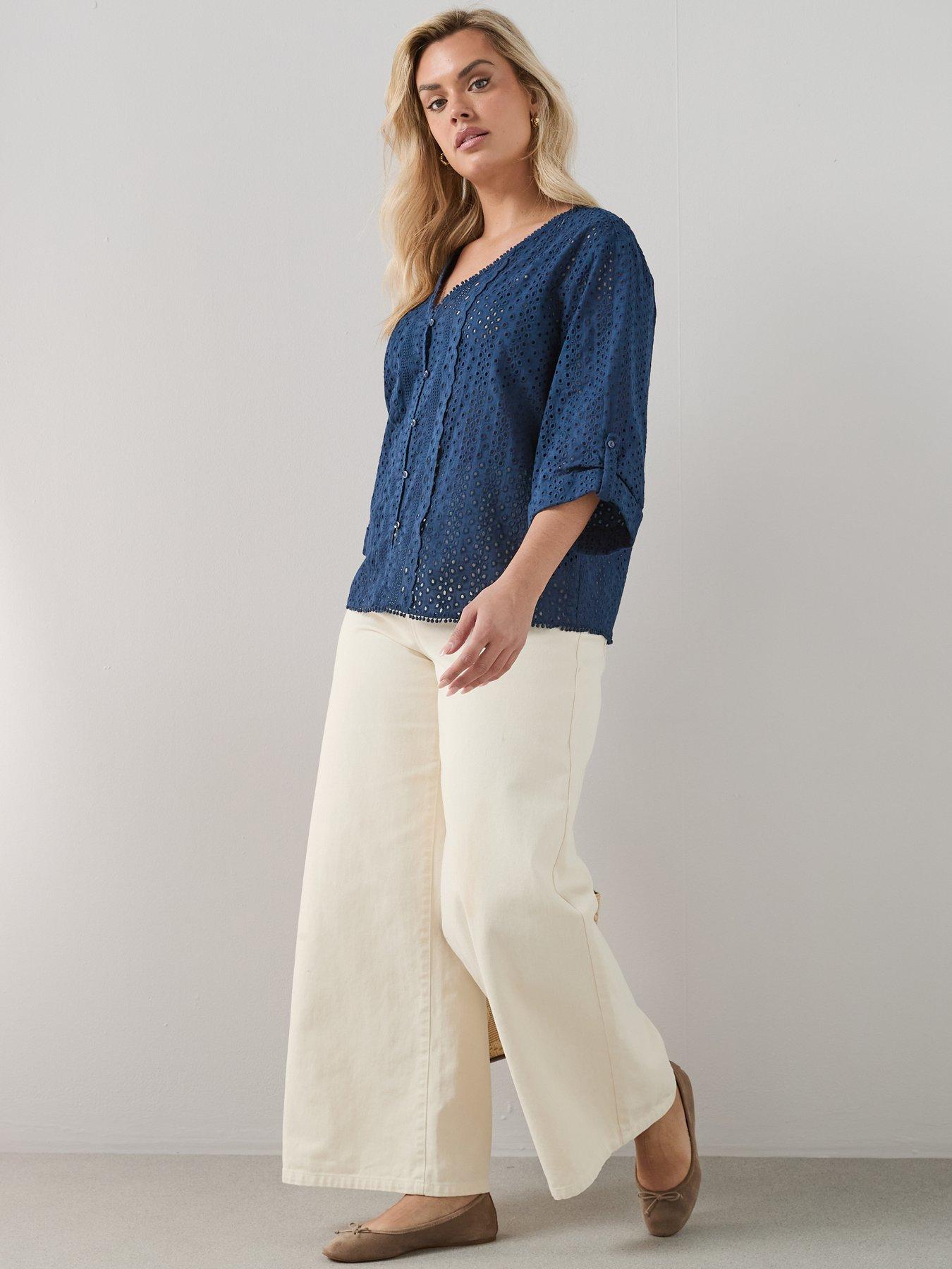 Image 5 of 6 of The Very Collection Curve Broderie V Neck Blouse - Navy