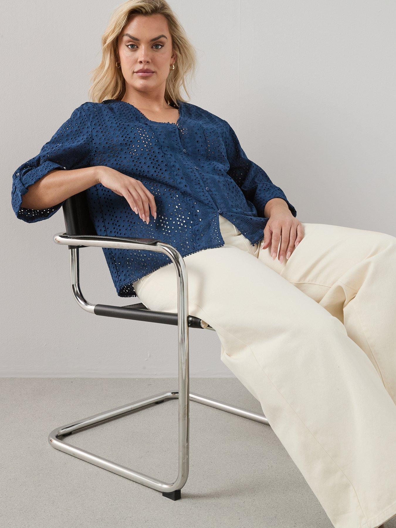 Image 6 of 6 of The Very Collection Curve Broderie V Neck Blouse - Navy