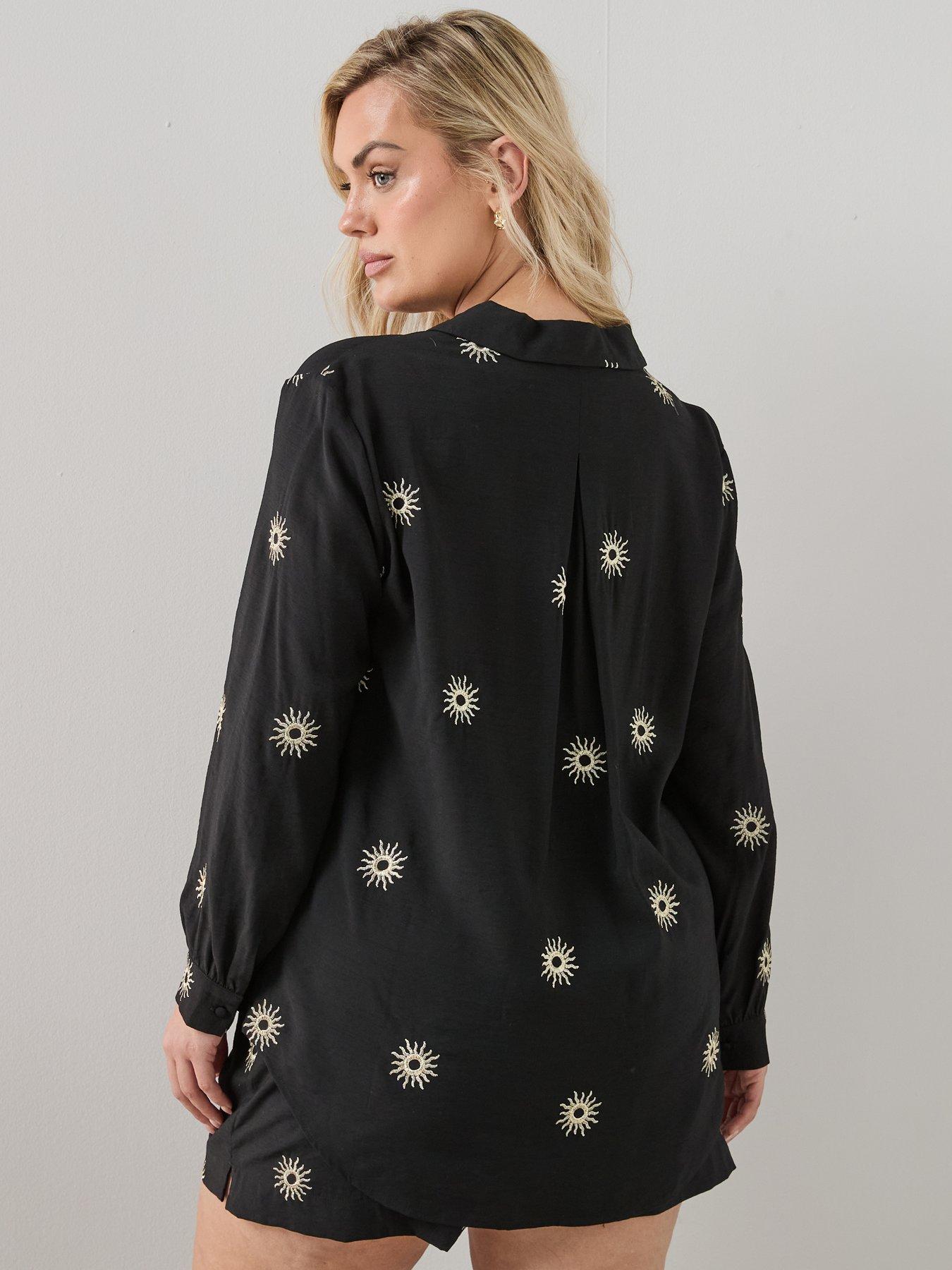 Image 2 of 6 of The Very Collection Curve Embroidered Sun Shirt Co-Ord - Black