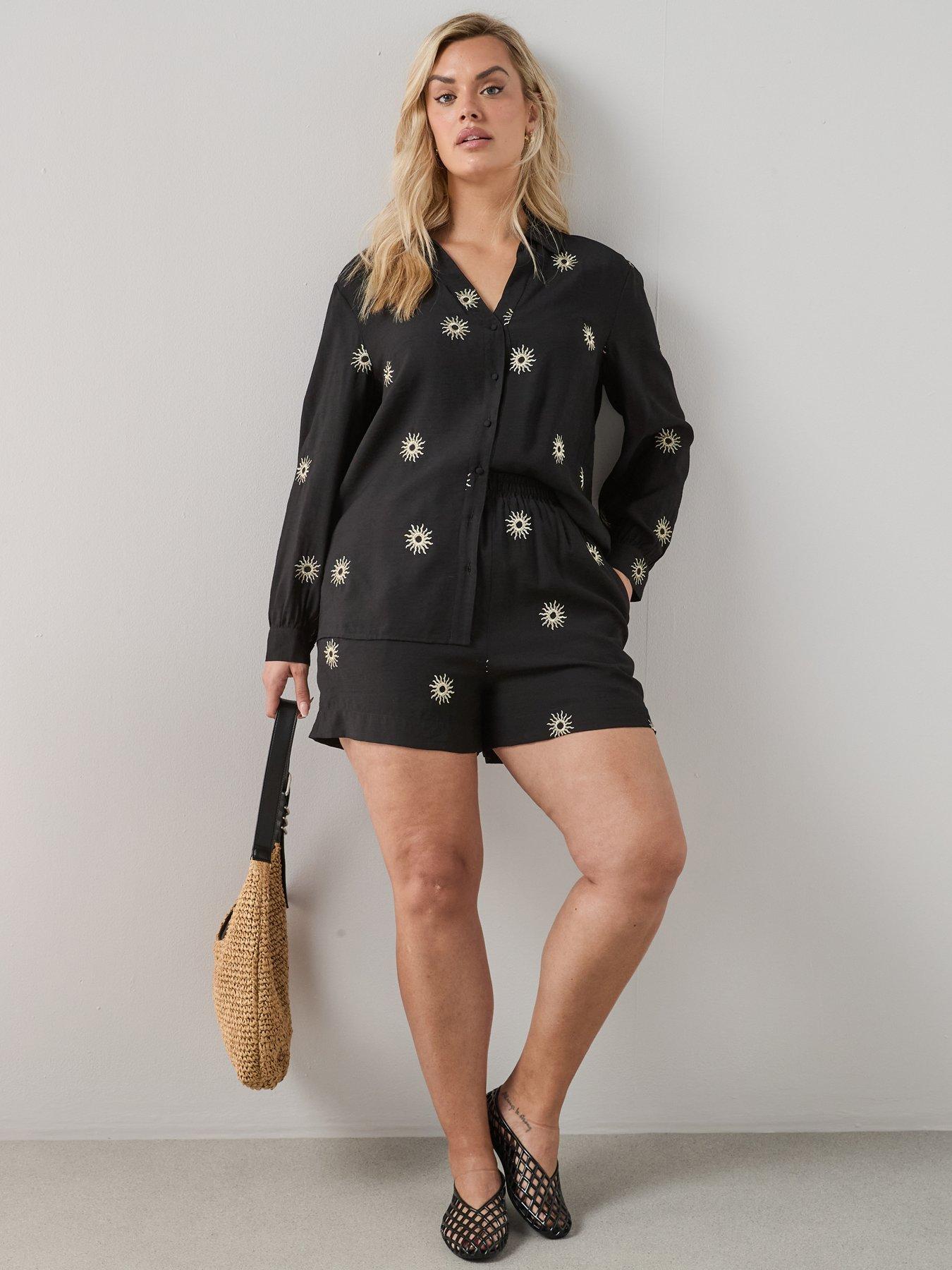 Image 3 of 6 of The Very Collection Curve Embroidered Sun Shirt Co-Ord - Black