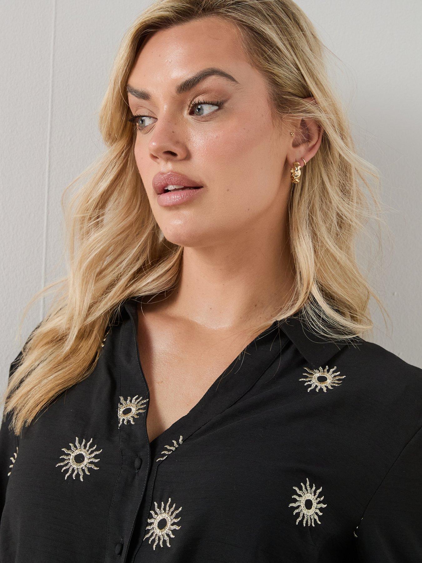 Image 4 of 6 of The Very Collection Curve Embroidered Sun Shirt Co-Ord - Black