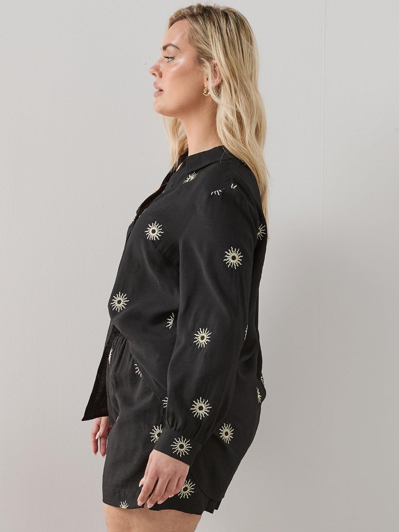 Image 6 of 6 of The Very Collection Curve Embroidered Sun Shirt Co-Ord - Black