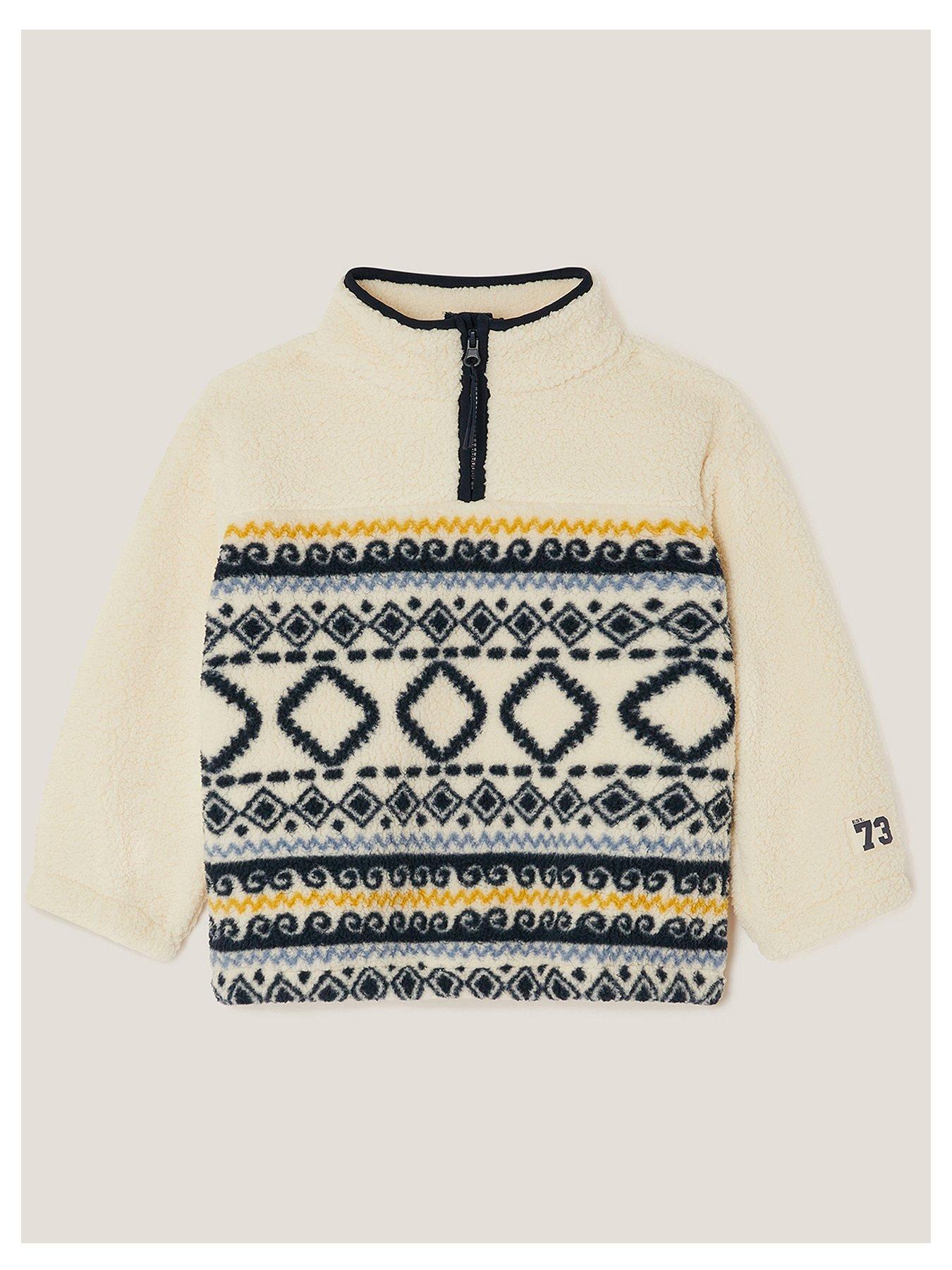 Monsoon Boys Ikat Half Zip Fleece - Beige