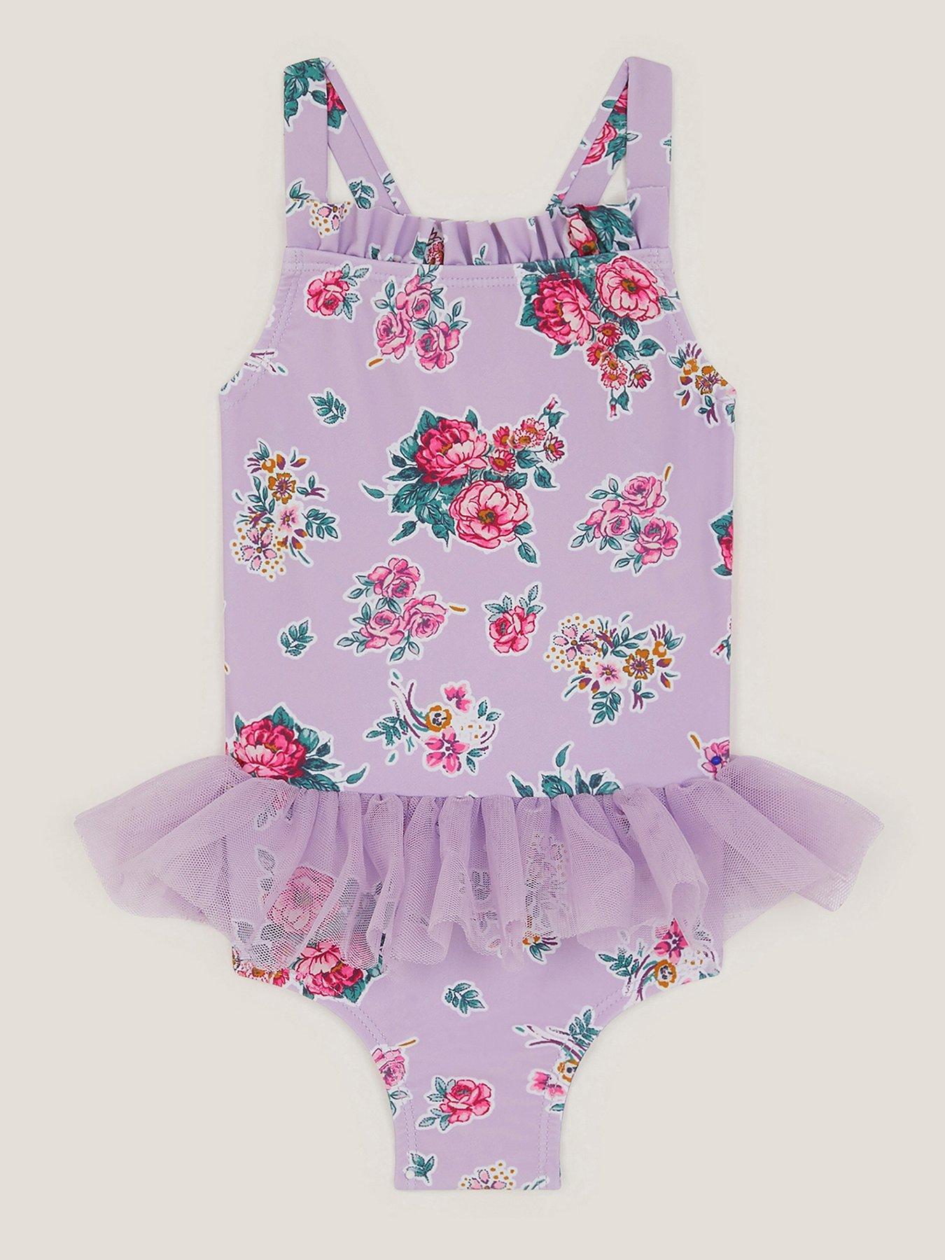 Monsoon Baby Girls Floral Skirted Swimsuit - Light Purple